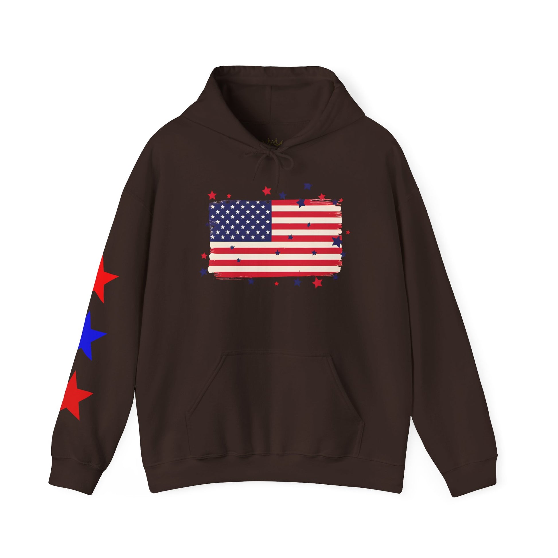Patriotic Hooded Sweatshirt with Flag and Stars