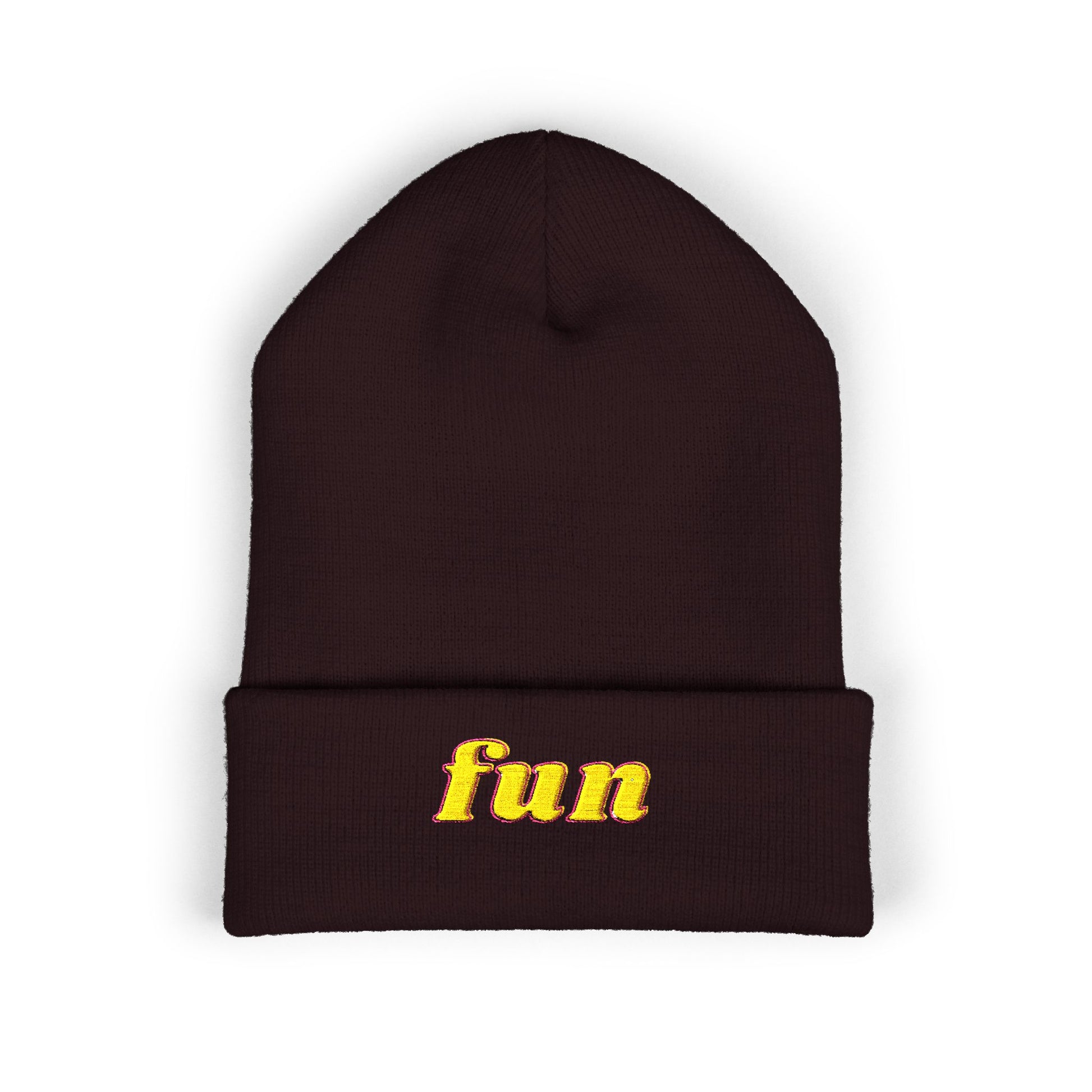Embroidered "fun" Cuffed Beanie – Cozy Knit Winter Hat