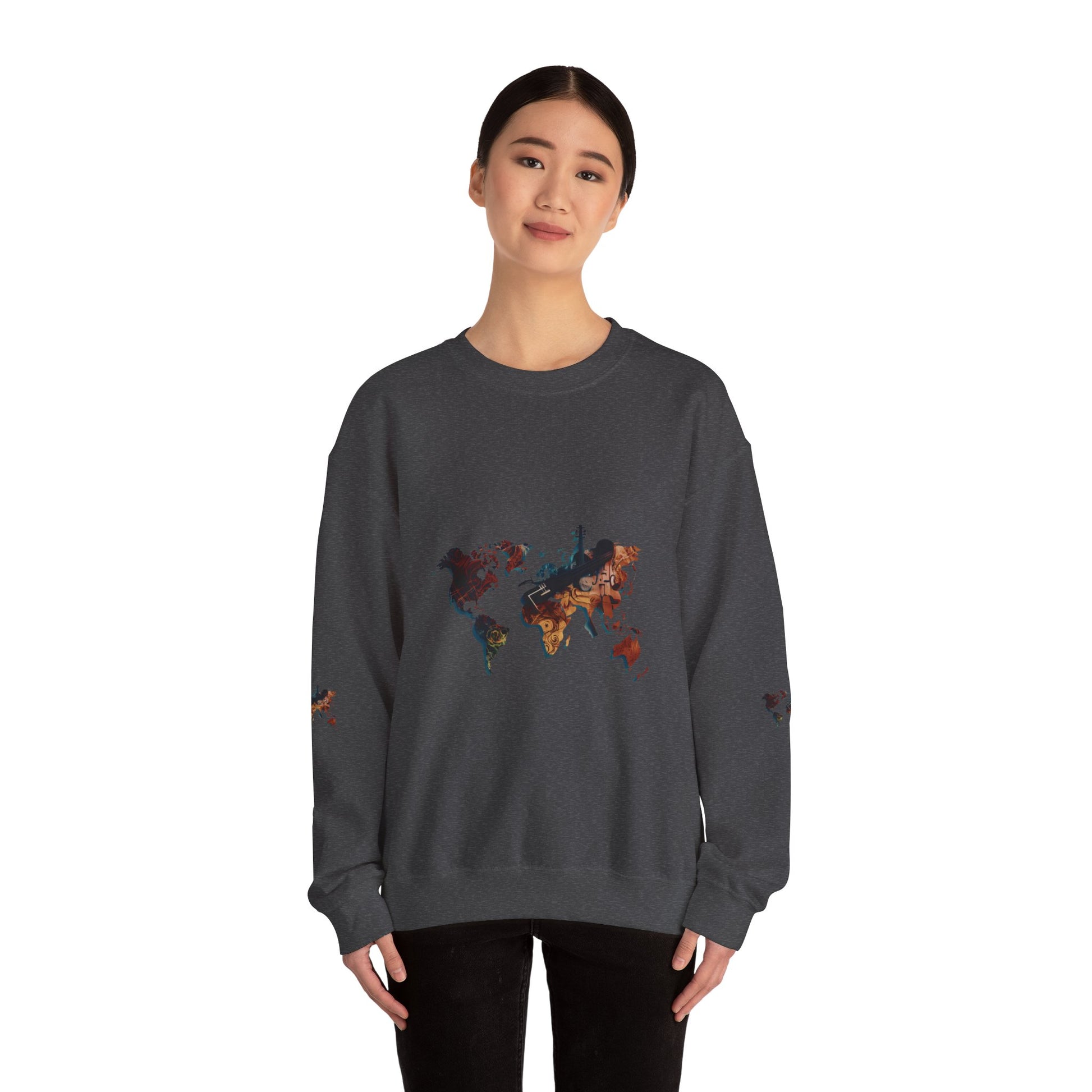 World Map Marble Crewneck Sweatshirt — Artistic Travel Map Pullover