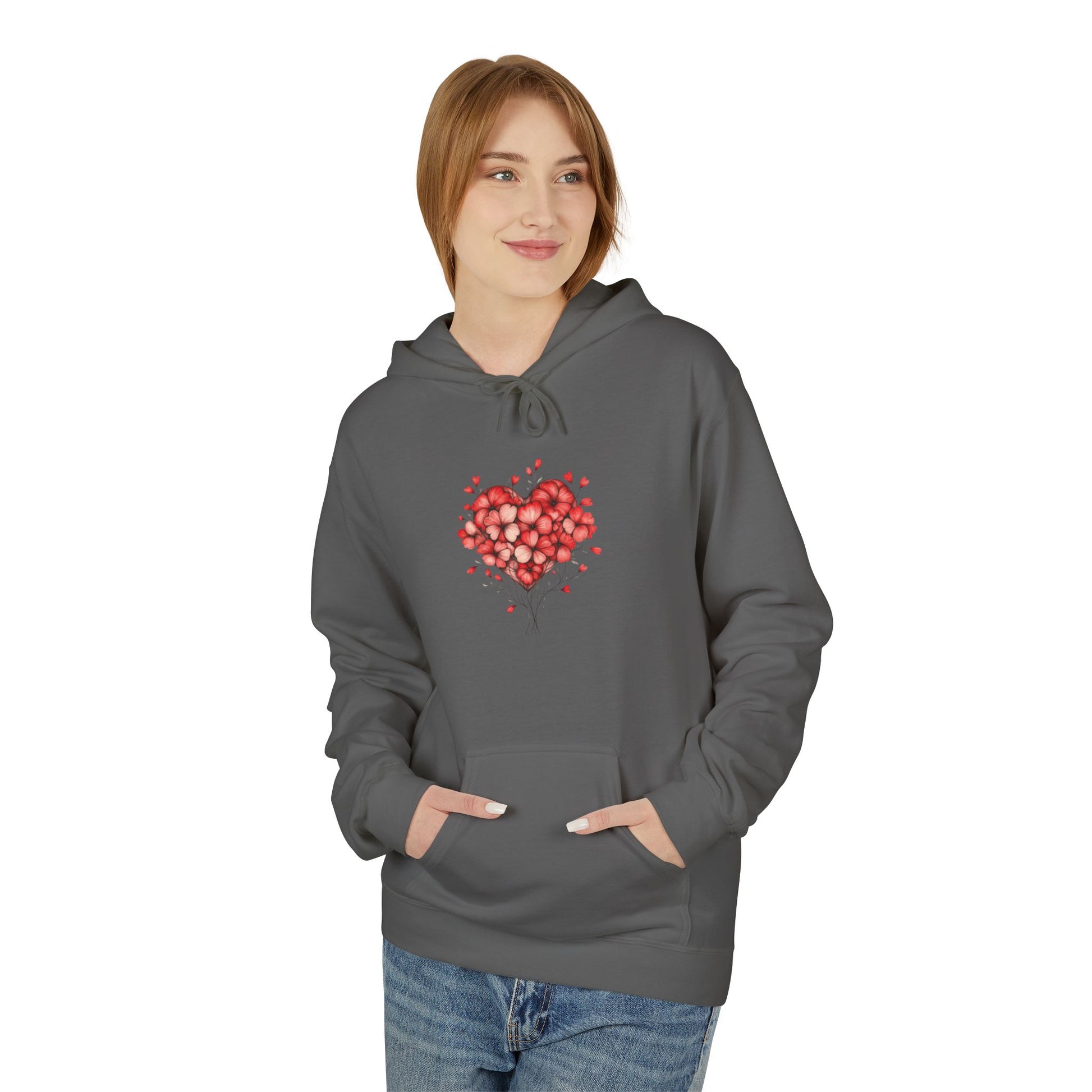 Rose Petal Heart Hoodie — Romantic Floral Valentine’s Day Sweatshirt