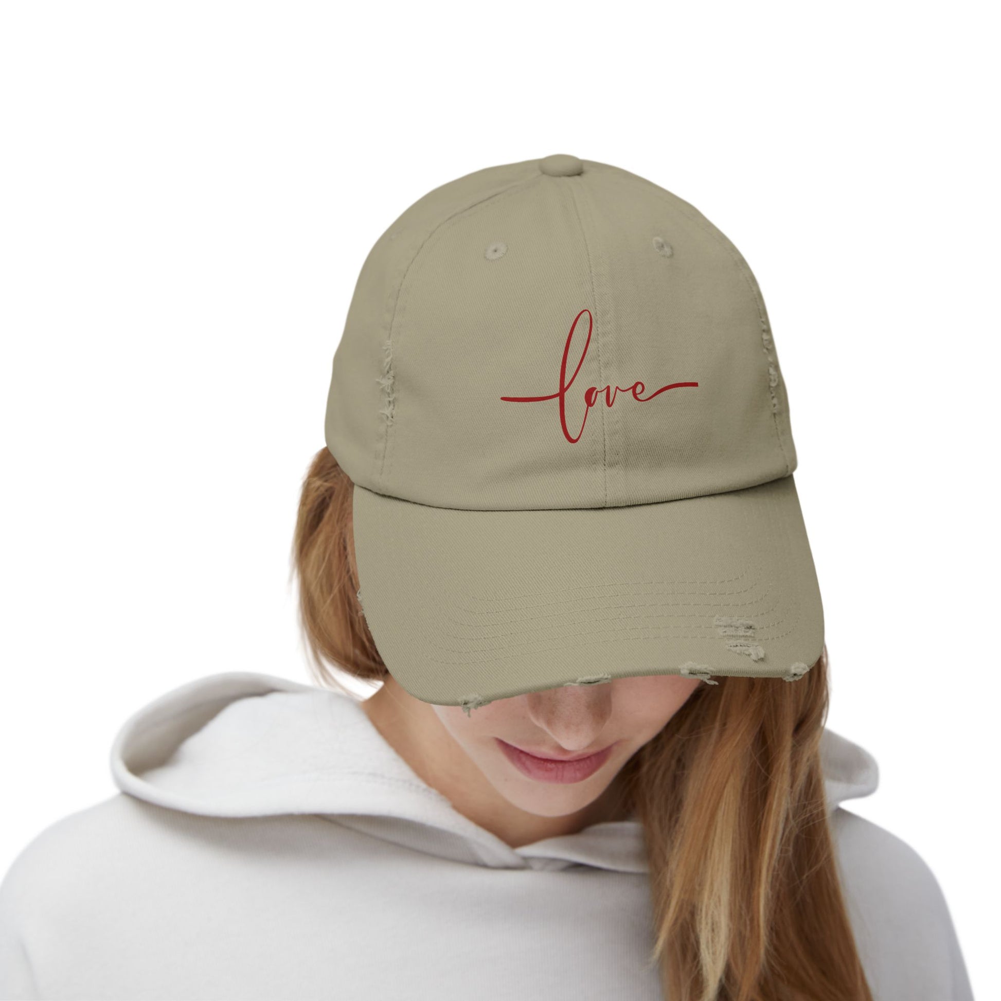 Unisex Distressed Cap with 'Love' Embroidery