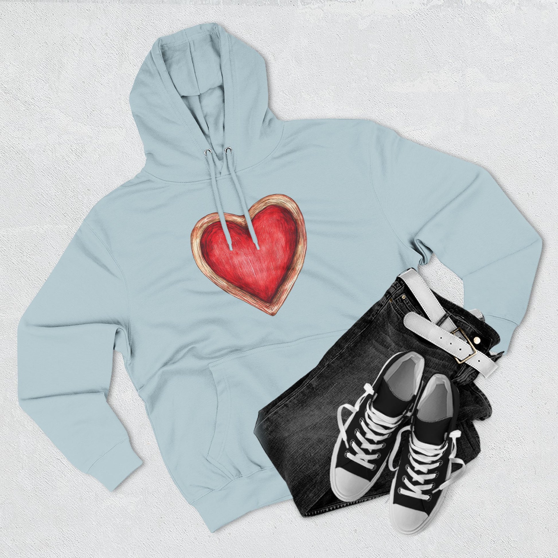 Heart Watercolor Hoodie — Hand-Painted Red Heart Pullover for Valentine's Day