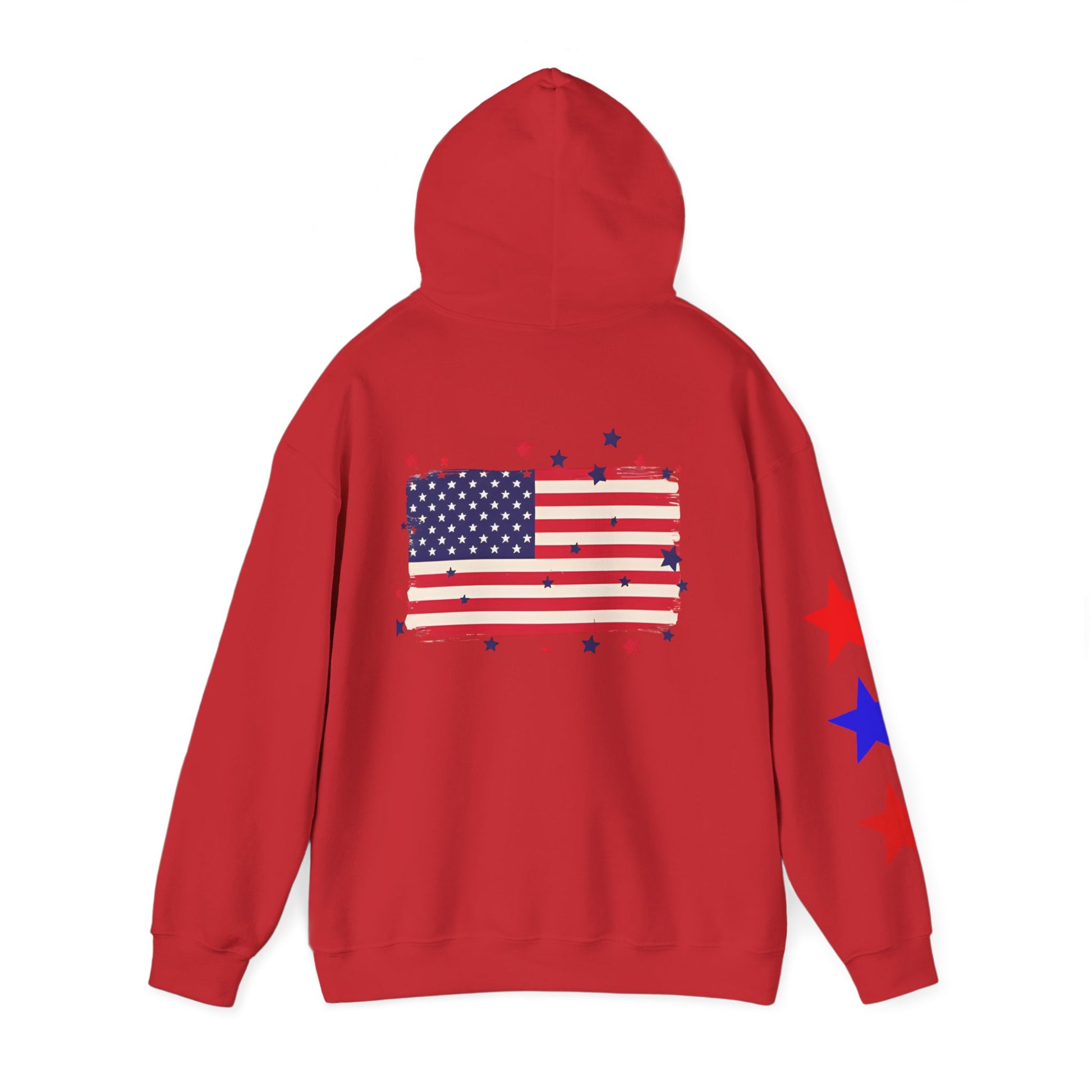 Patriotic Hooded Sweatshirt with Flag and Stars