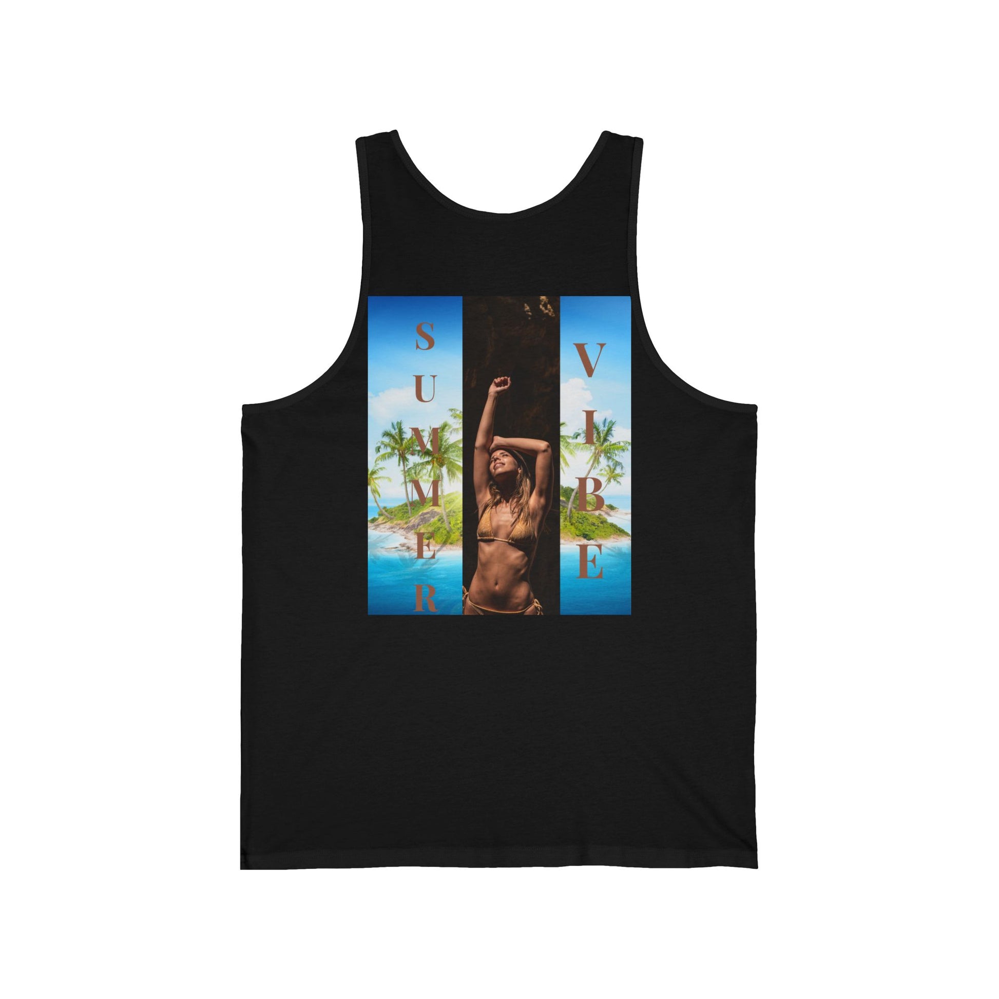 Summer Vibe Tank Top — Tropical Sunset Graphic Tank with 'SUMMER' Text