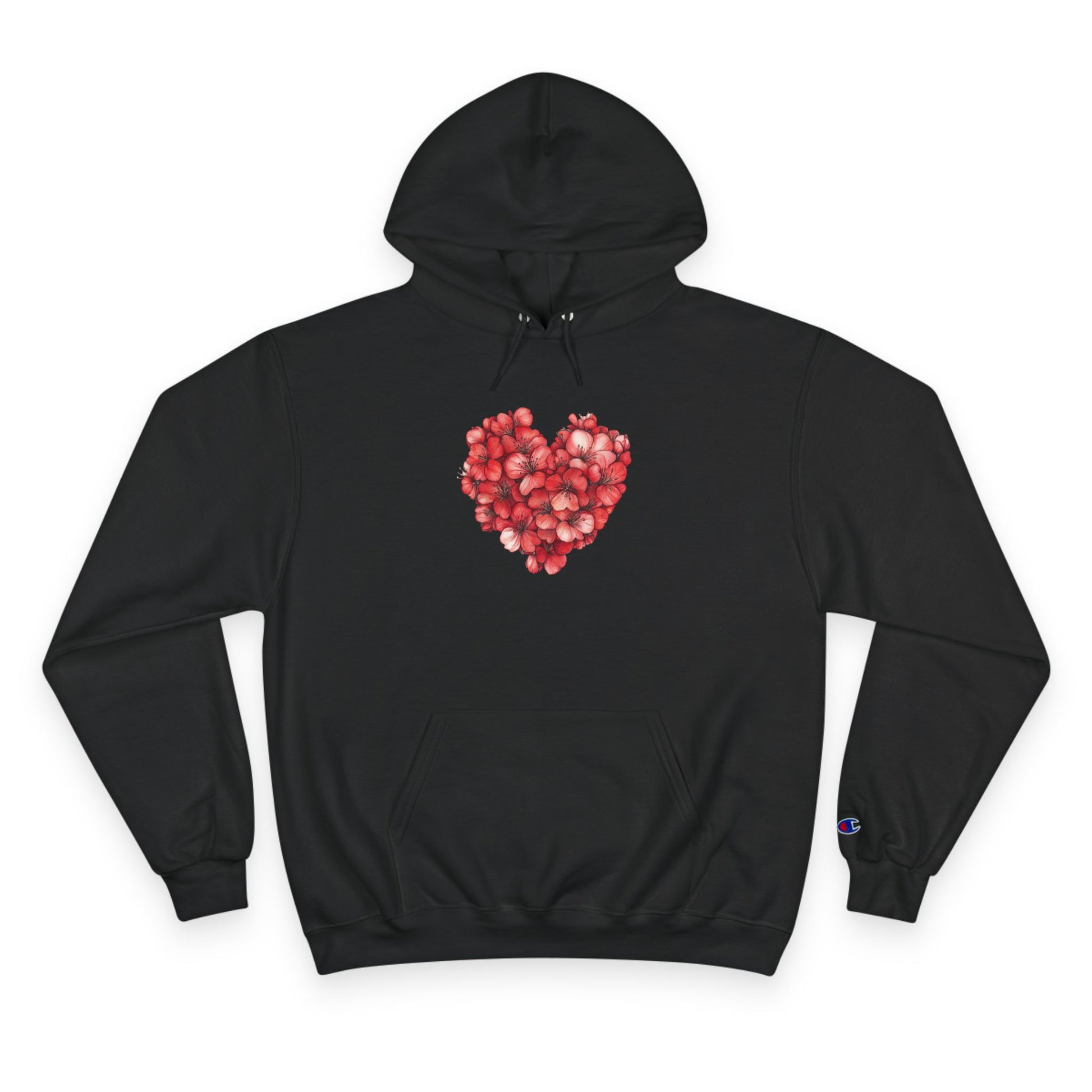 Hoodie — Red Rose Petal Heart Graphic Champion Hoodie