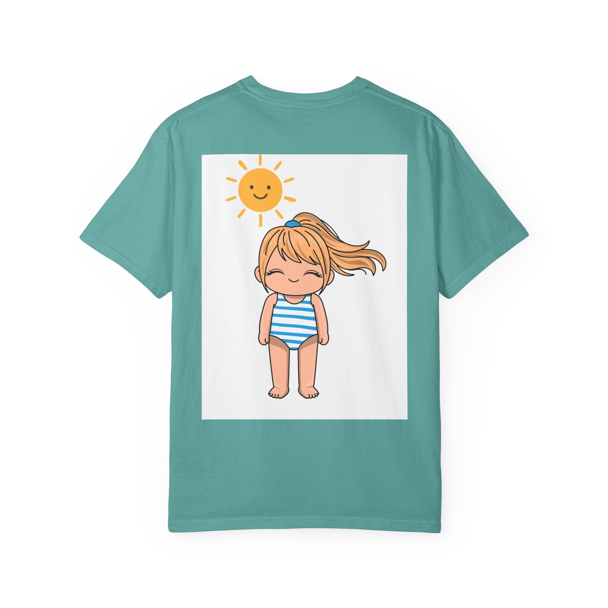Cute Girl in Swimsuit T-Shirt — Sunny Beach Cartoon Tee