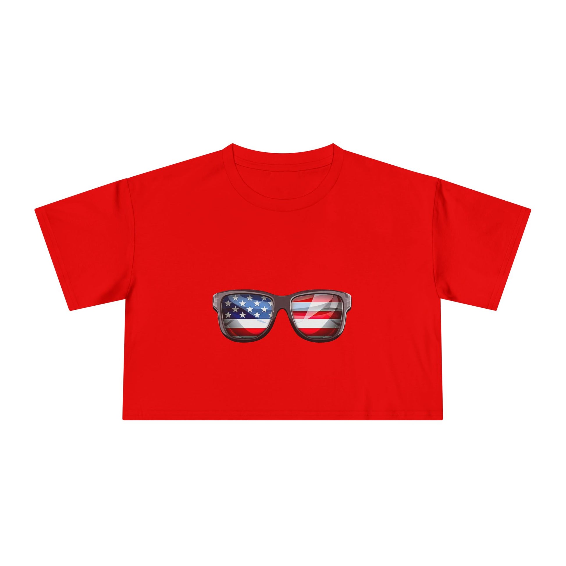 Patriotic Sunglasses Women's Crop Tee — American Flag Shades 4th of July Top