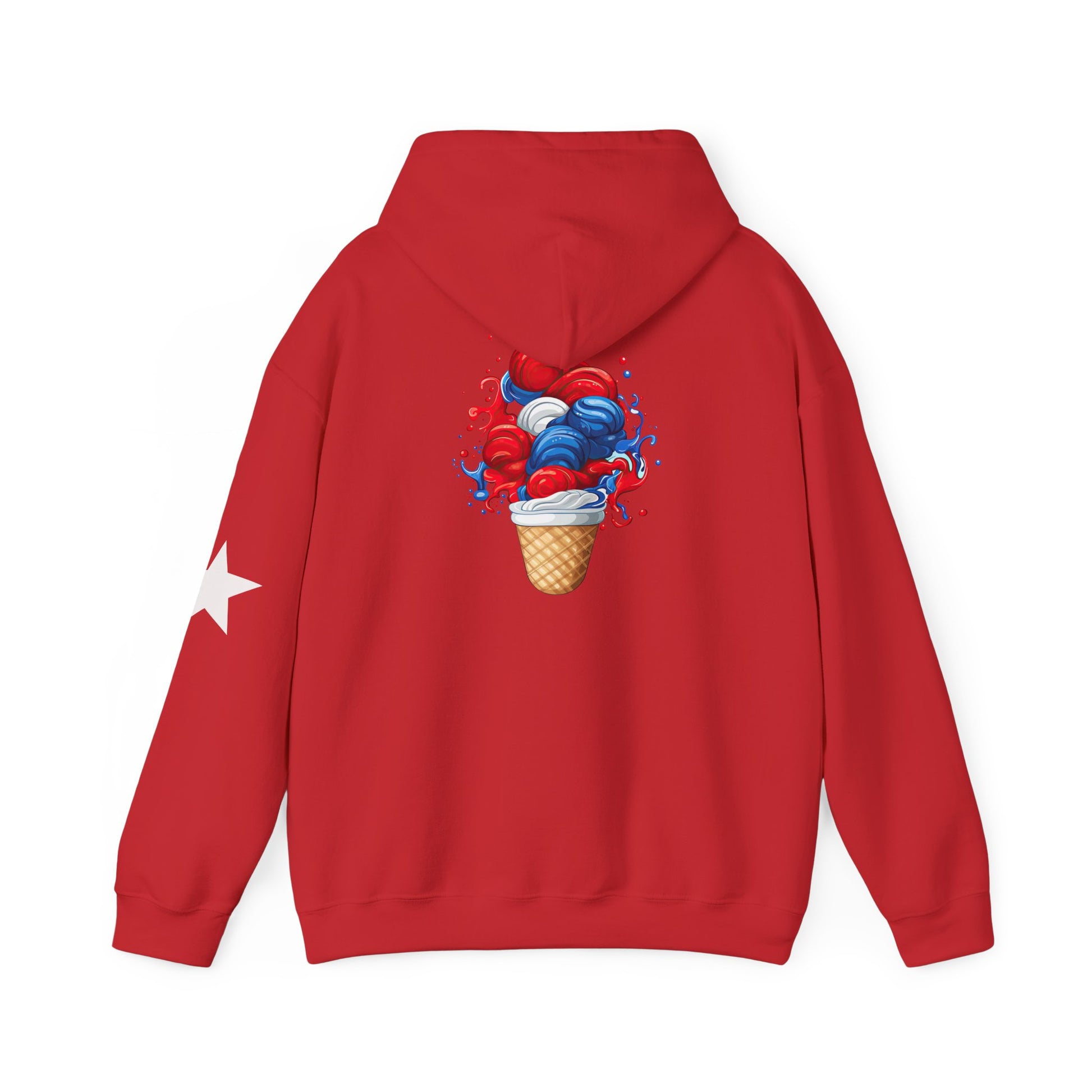 Ice Cream Cone Hoodie — Red, White & Blue Swirl Patriotic Ice Cream Graphic Hooded Sweatshirt
