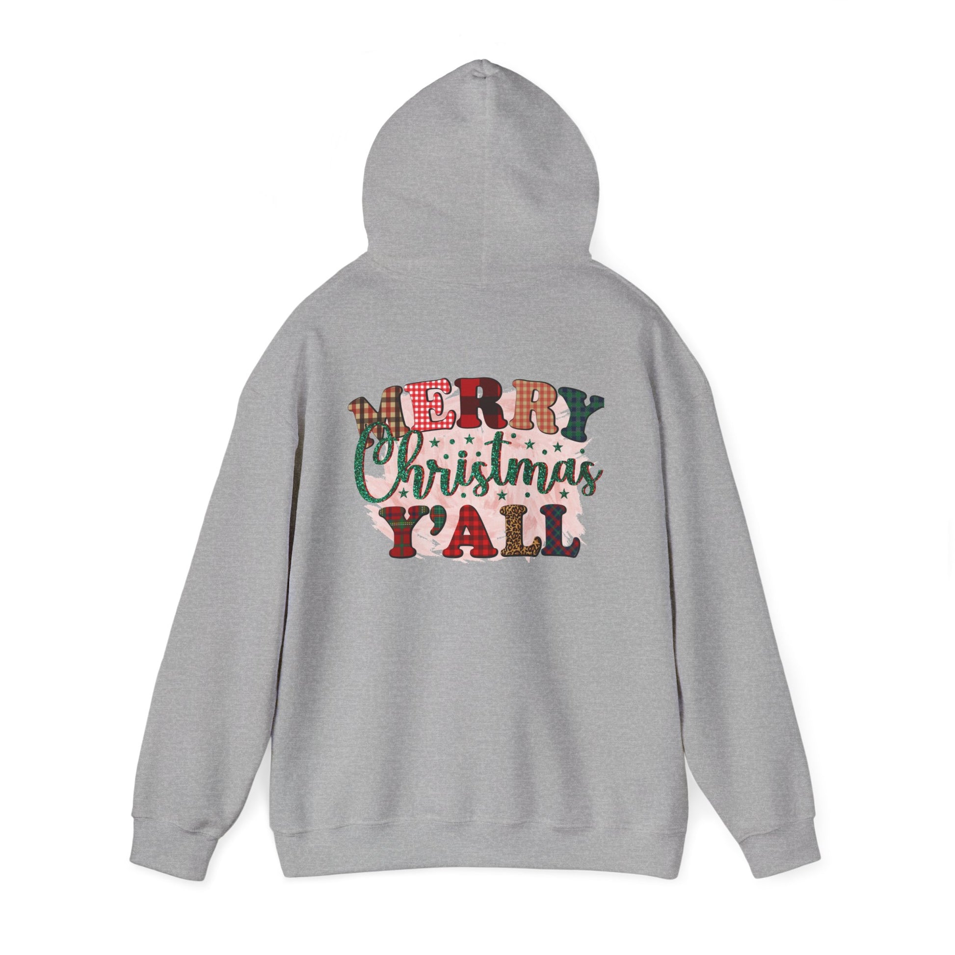 Merry Christmas Y'all Hoodie – Plaid Holiday Graphic Hooded Sweatshirt