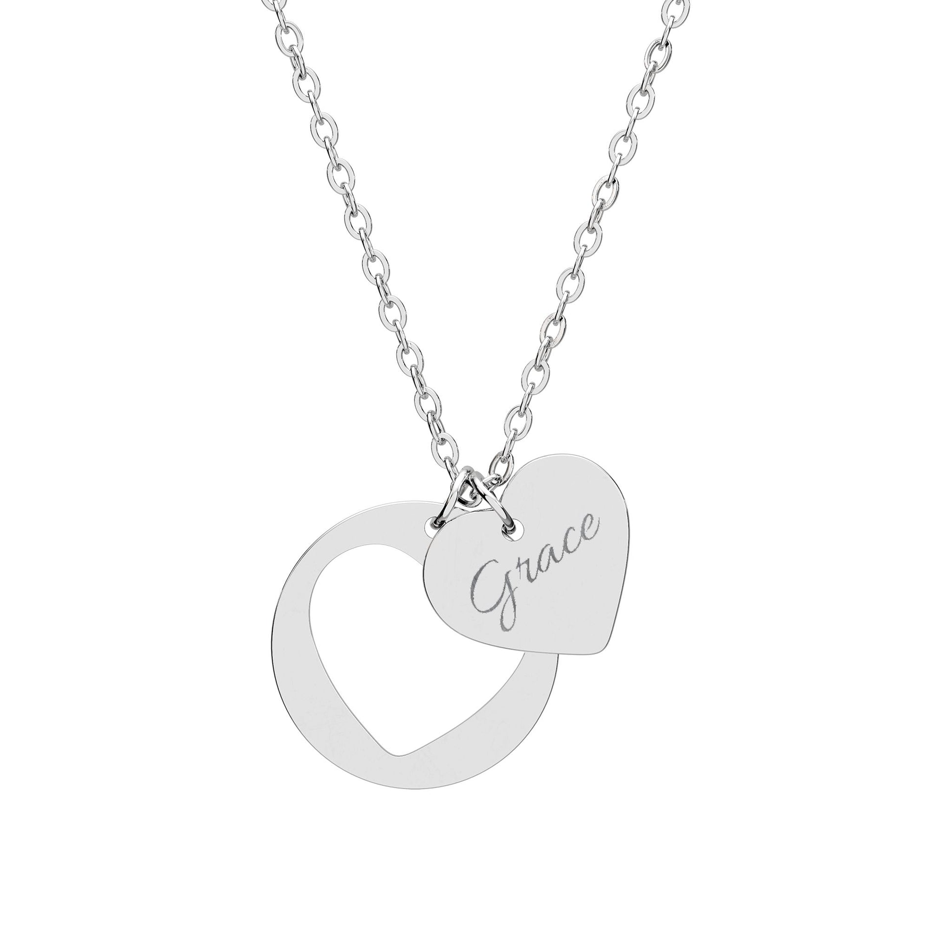 Engravable Heart Cutout Necklace — Personalized Heart Pendant in Silver or Rose Gold