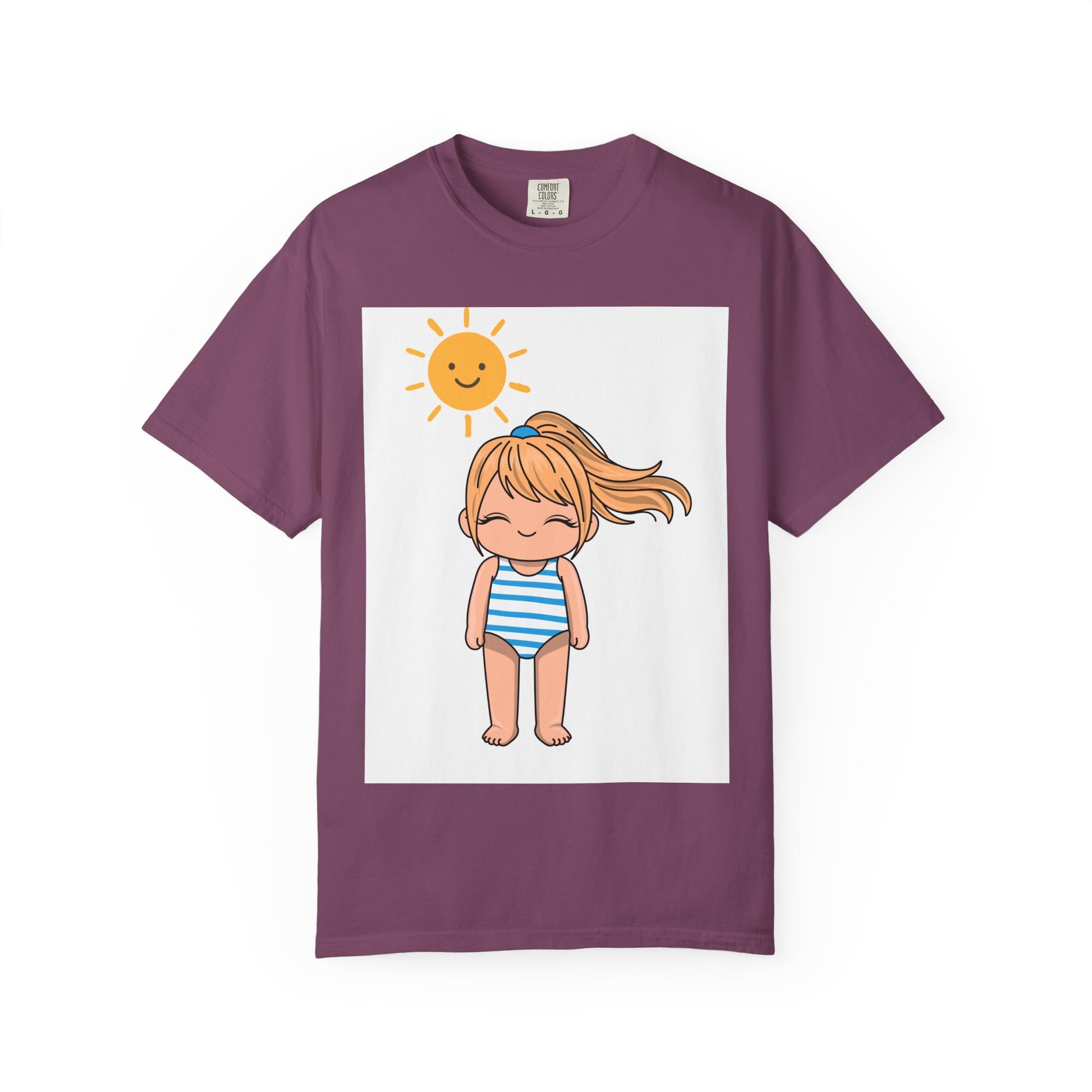 Cute Girl in Swimsuit T-Shirt — Sunny Beach Cartoon Tee