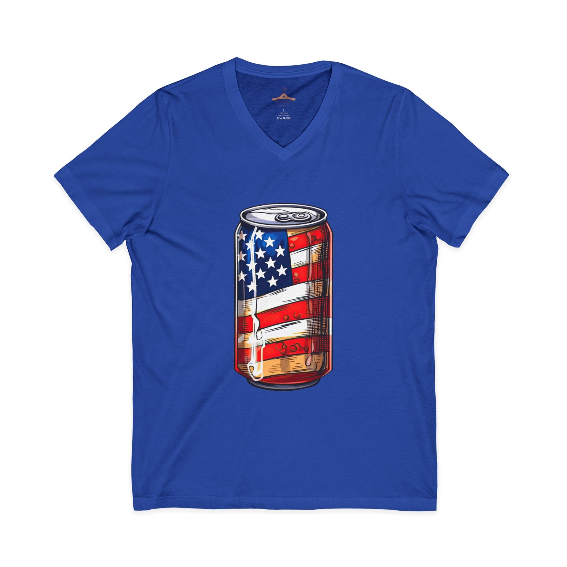 Patriotic Soda Can V-Neck Tee — American Flag Drink Can Graphic Tee