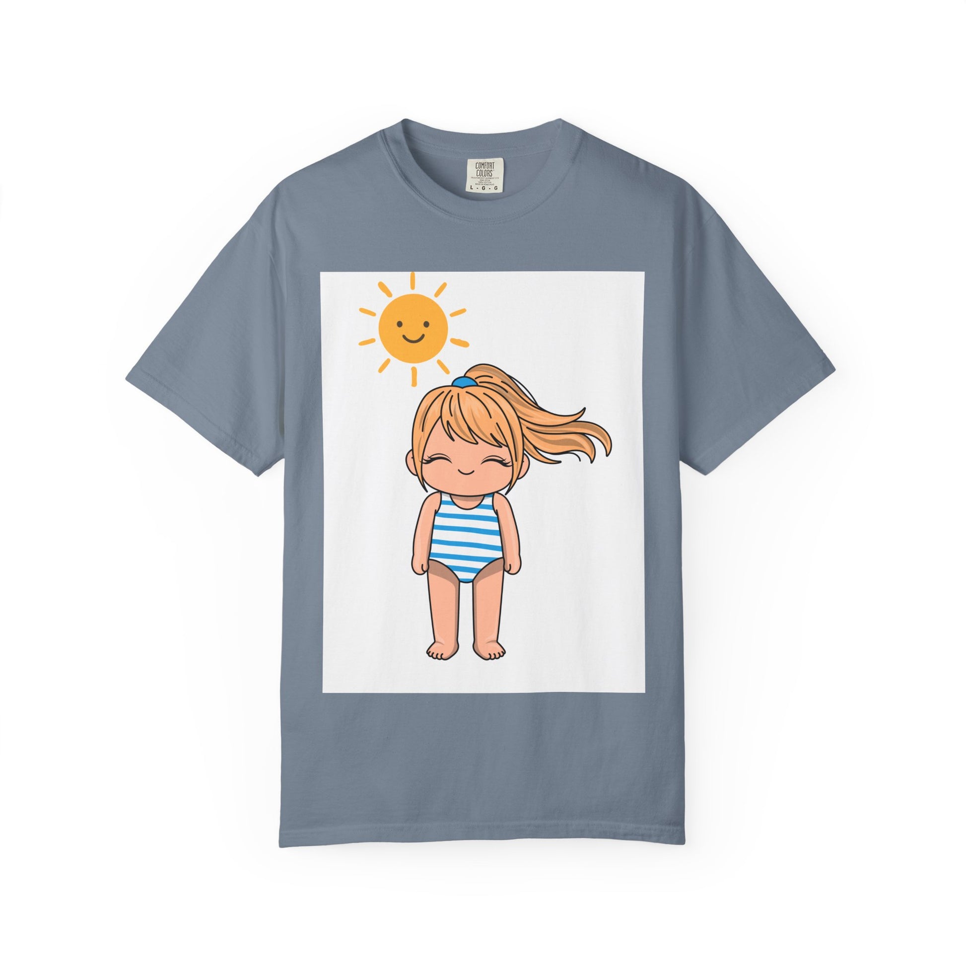 Cute Girl in Swimsuit T-Shirt — Sunny Beach Cartoon Tee