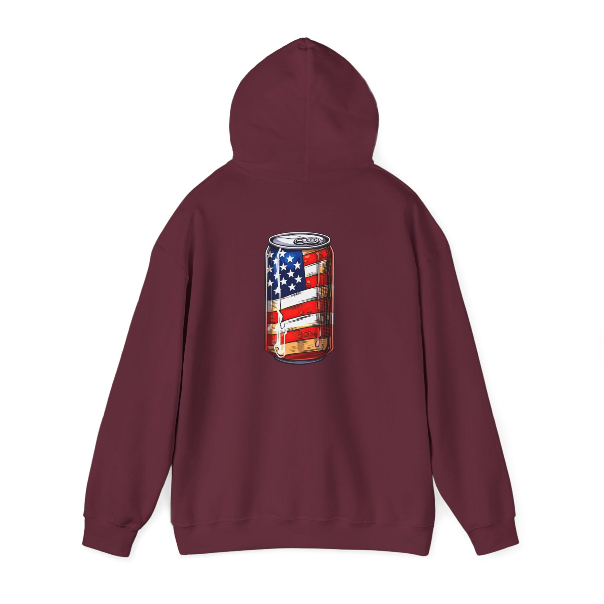 American Flag Soda Can Hoodie — Patriotic Vintage Beverage Graphic Sweatshirt