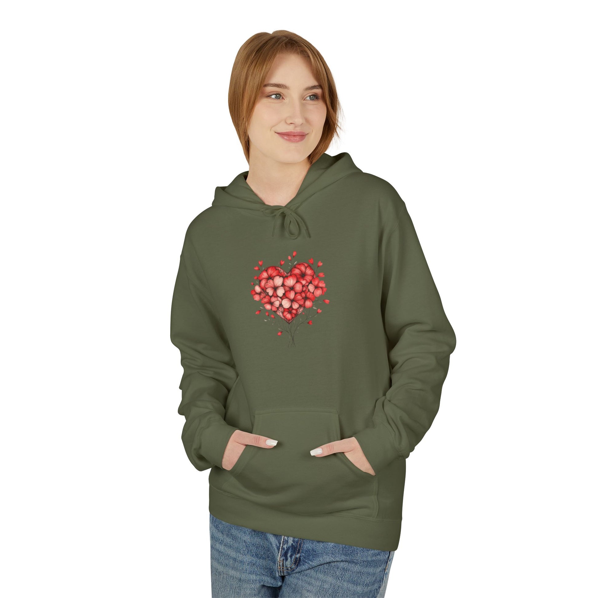 Rose Petal Heart Hoodie — Romantic Floral Valentine’s Day Sweatshirt