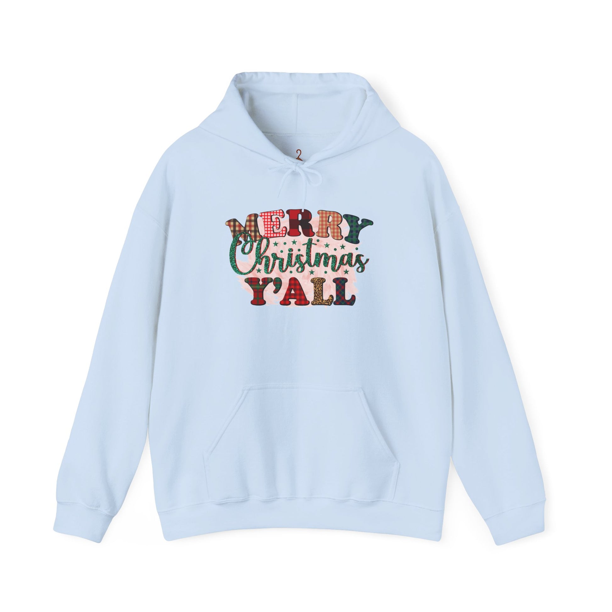 Merry Christmas Y'all Hoodie – Plaid Holiday Graphic Hooded Sweatshirt
