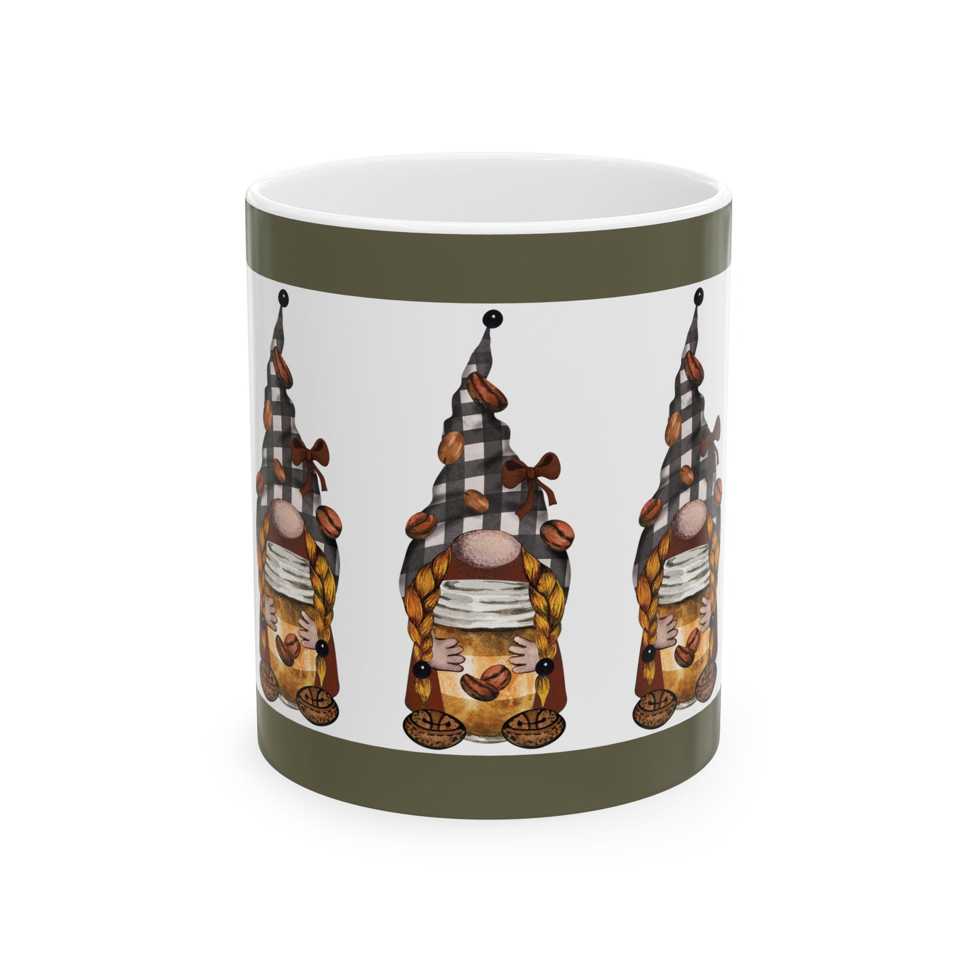 Gnome Coffee Mug — Cozy Plaid Gnome Holding Book Ceramic Mug (11oz & 15oz)