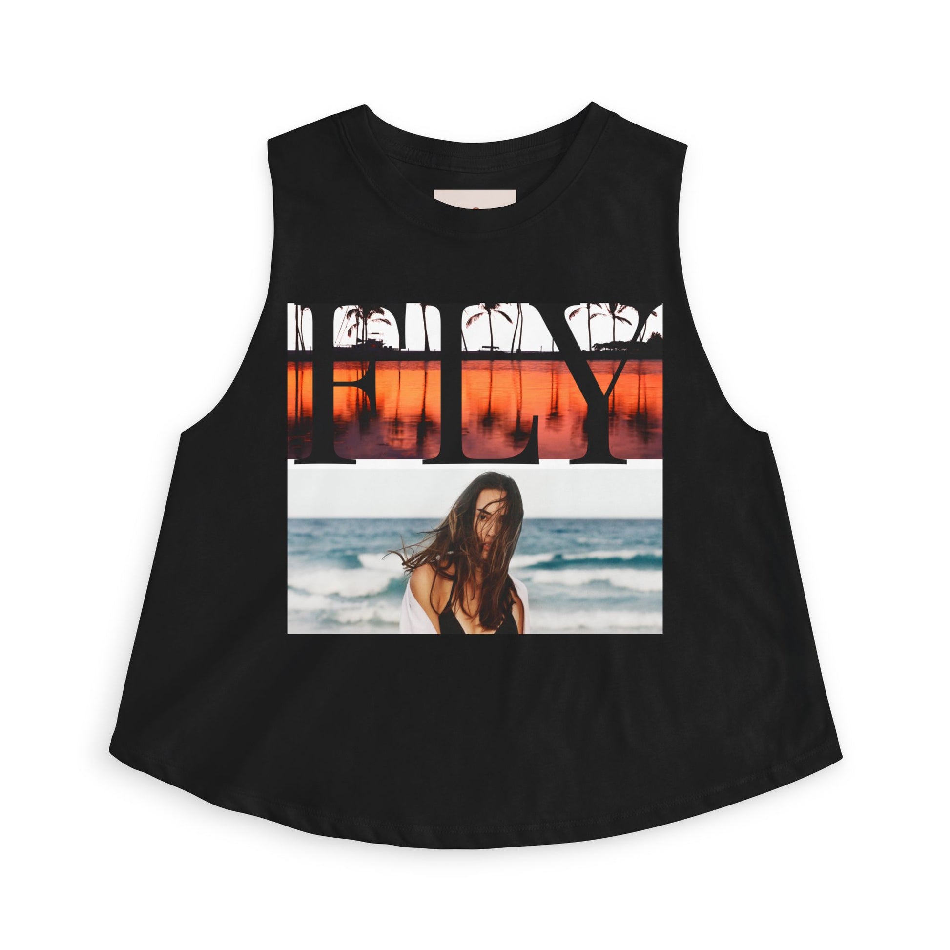 Beach Sunset Photo Crop Top — Women’s Coastal Graphic Tank