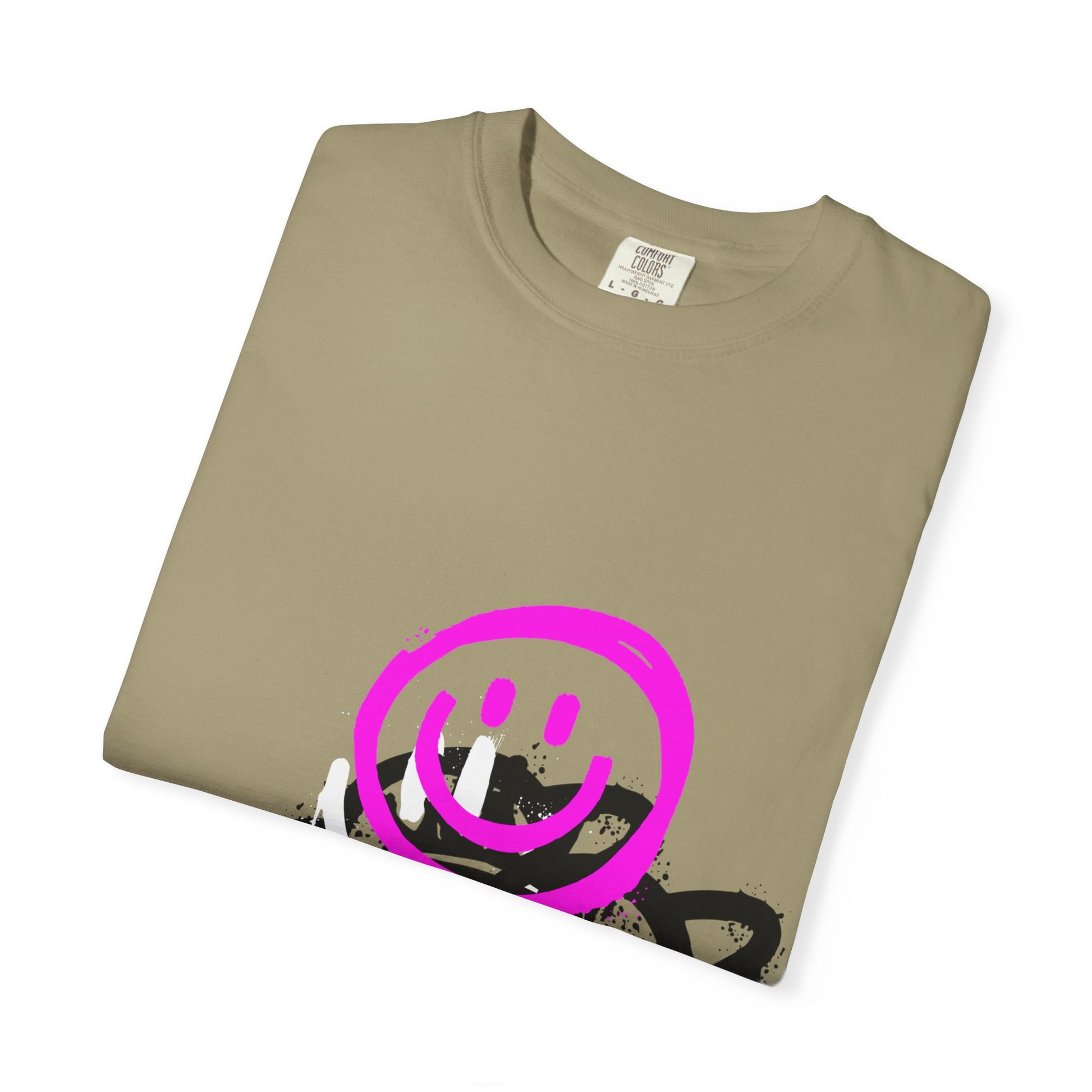 Smiley Graffiti T-Shirt — Neon Pink Drip Streetwear Tee