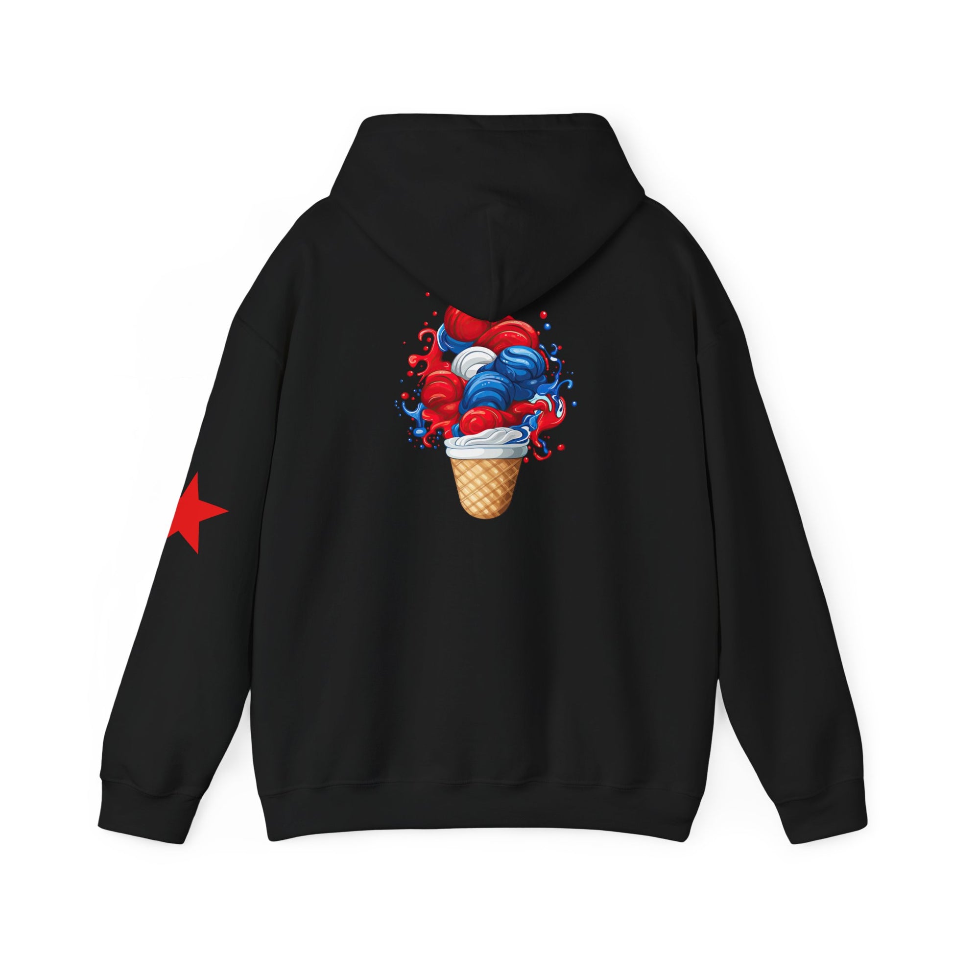 Ice Cream Cone Hoodie — Red, White & Blue Swirl Patriotic Ice Cream Graphic Hooded Sweatshirt