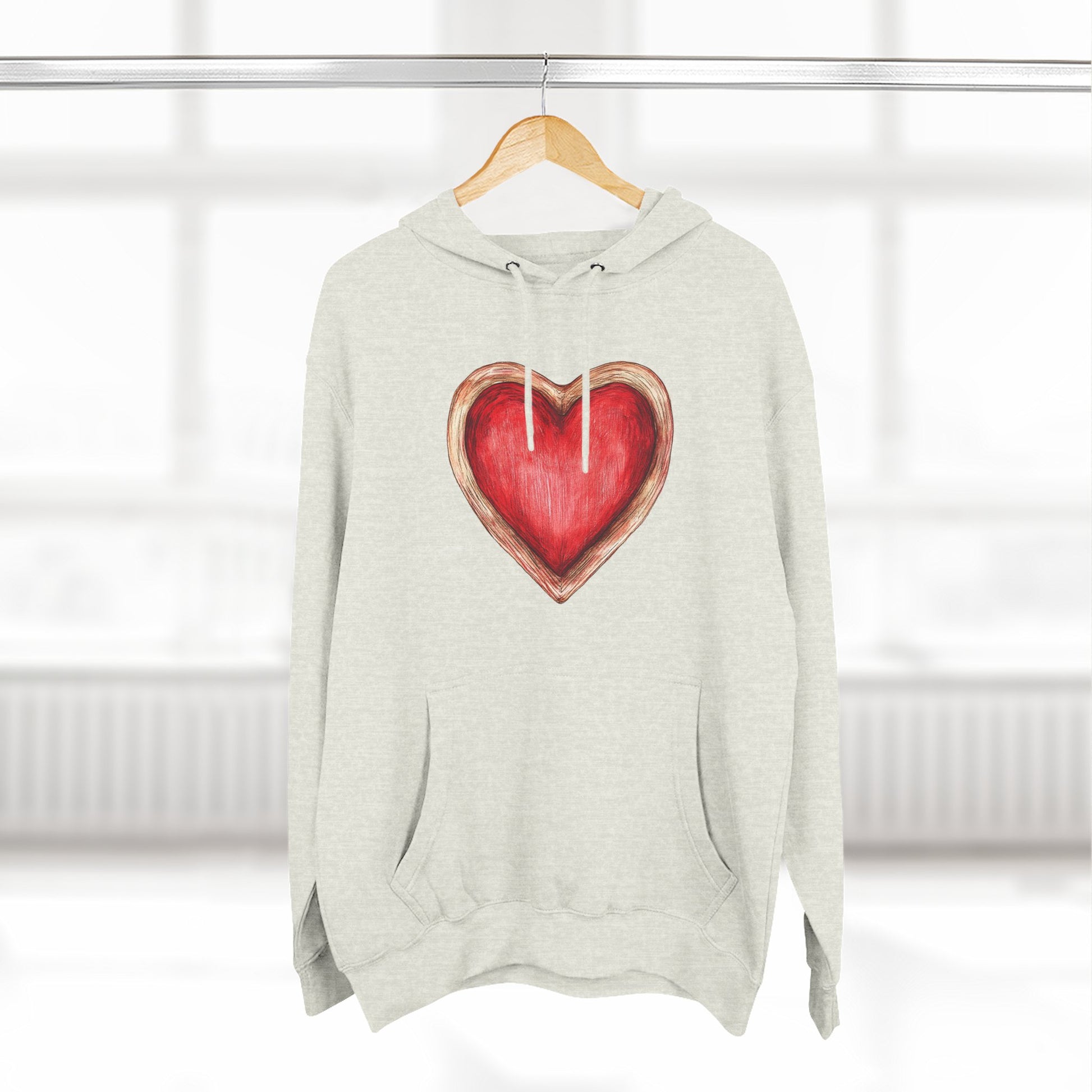 Heart Watercolor Hoodie — Hand-Painted Red Heart Pullover for Valentine's Day