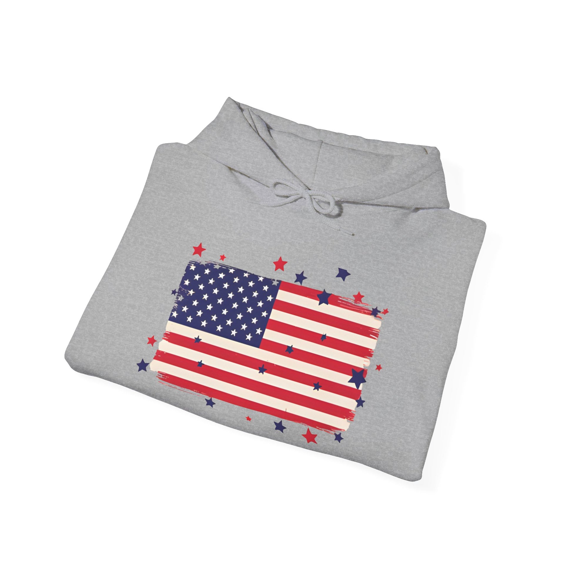 Patriotic Hooded Sweatshirt with Flag and Stars