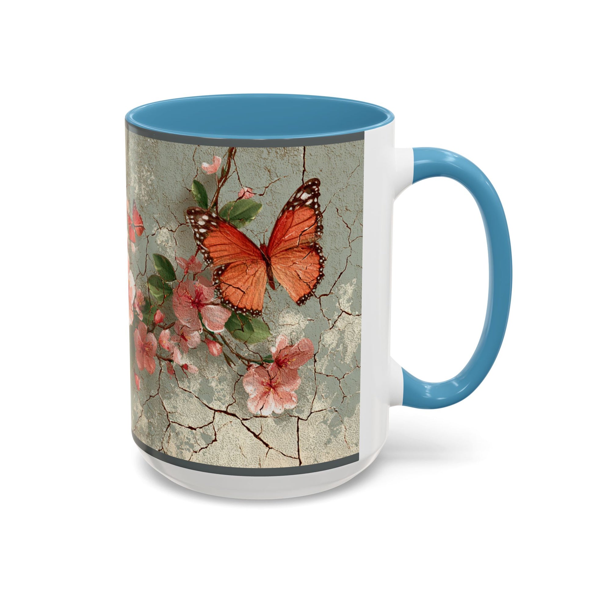 Floral Butterfly Accent Coffee Mug, Spring Gift, Kitchen Decor, Nature Lover Mug, Tea Cup