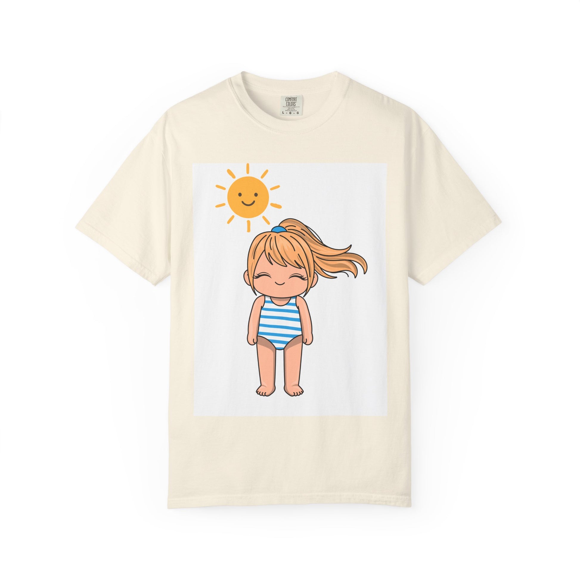 Cute Girl in Swimsuit T-Shirt — Sunny Beach Cartoon Tee