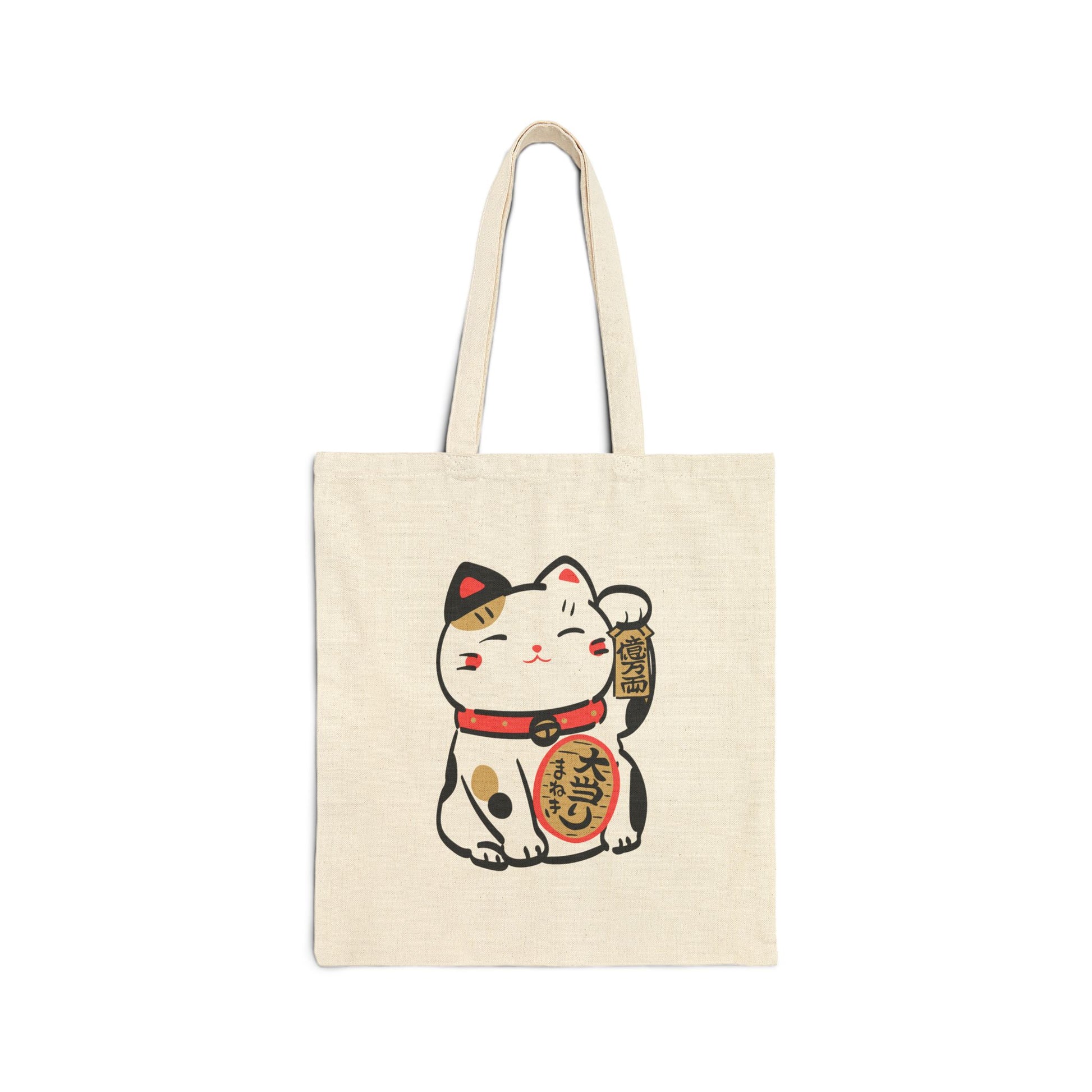 Maneki Neko Lucky Cat Canvas Tote Bag — Japanese Good Luck Shopper