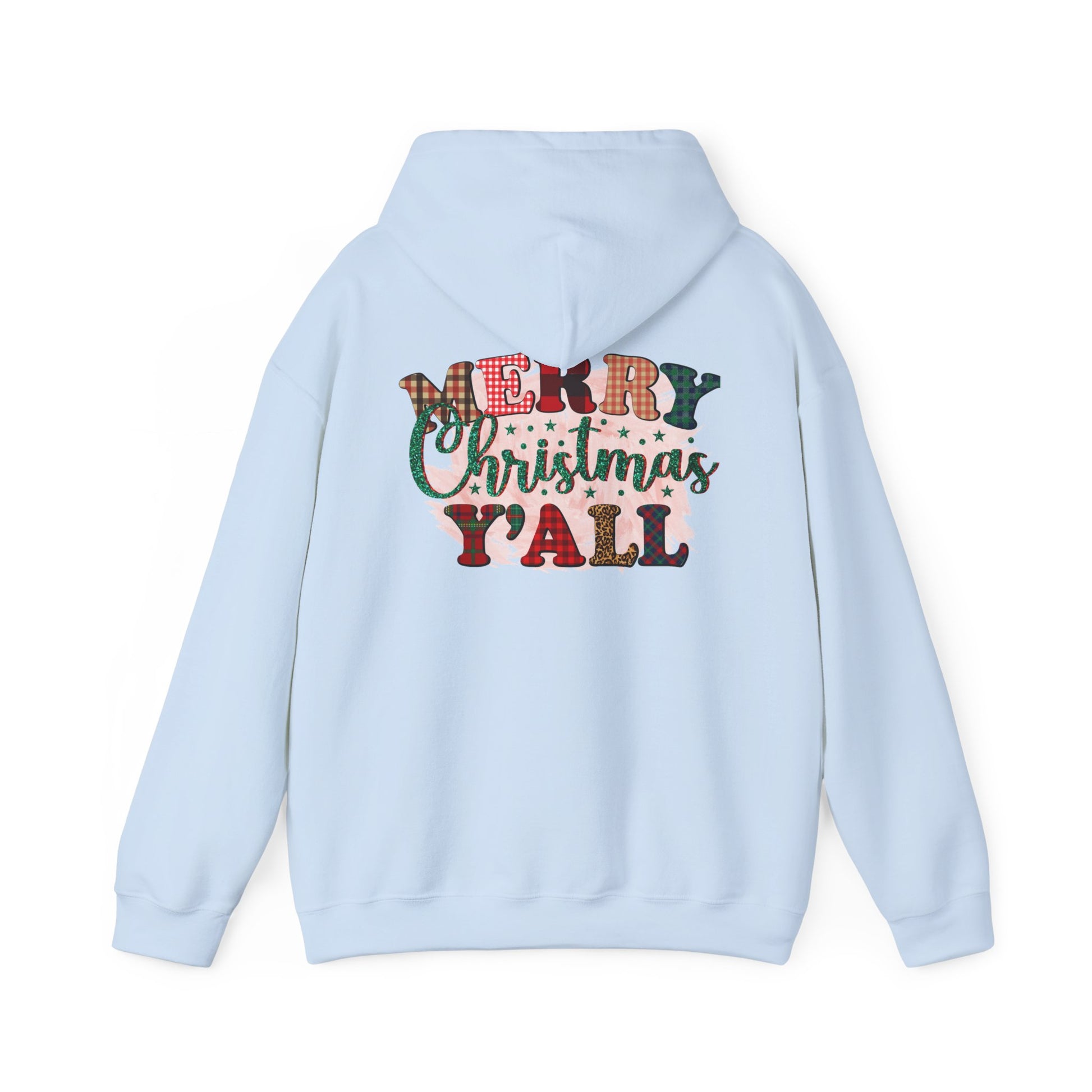 Merry Christmas Y'all Hoodie – Plaid Holiday Graphic Hooded Sweatshirt