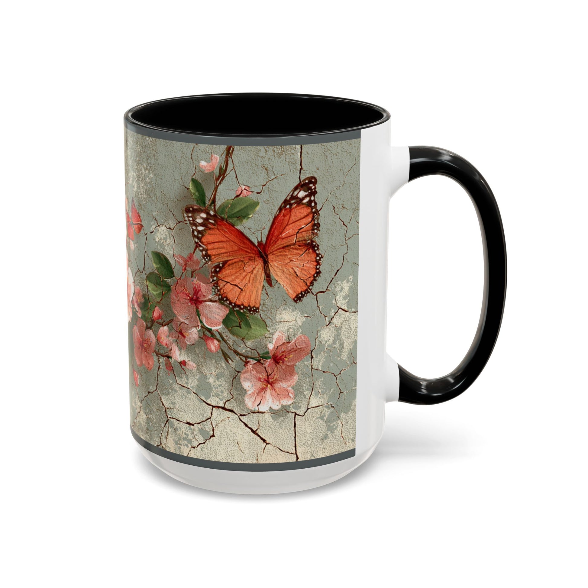 Floral Butterfly Accent Coffee Mug, Spring Gift, Kitchen Decor, Nature Lover Mug, Tea Cup