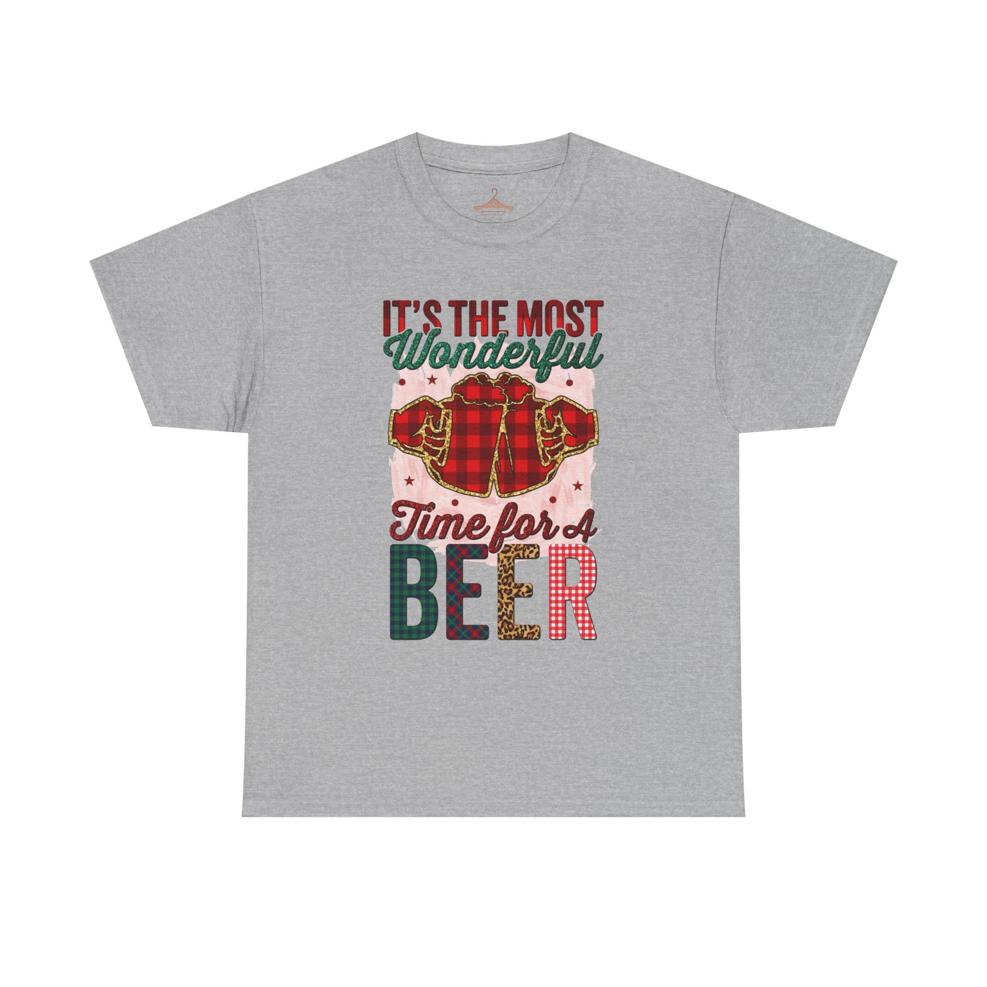 Holiday Beer T‑Shirt – "It's the Most Wonderful Time for a Beer" Plaid Santa Tee