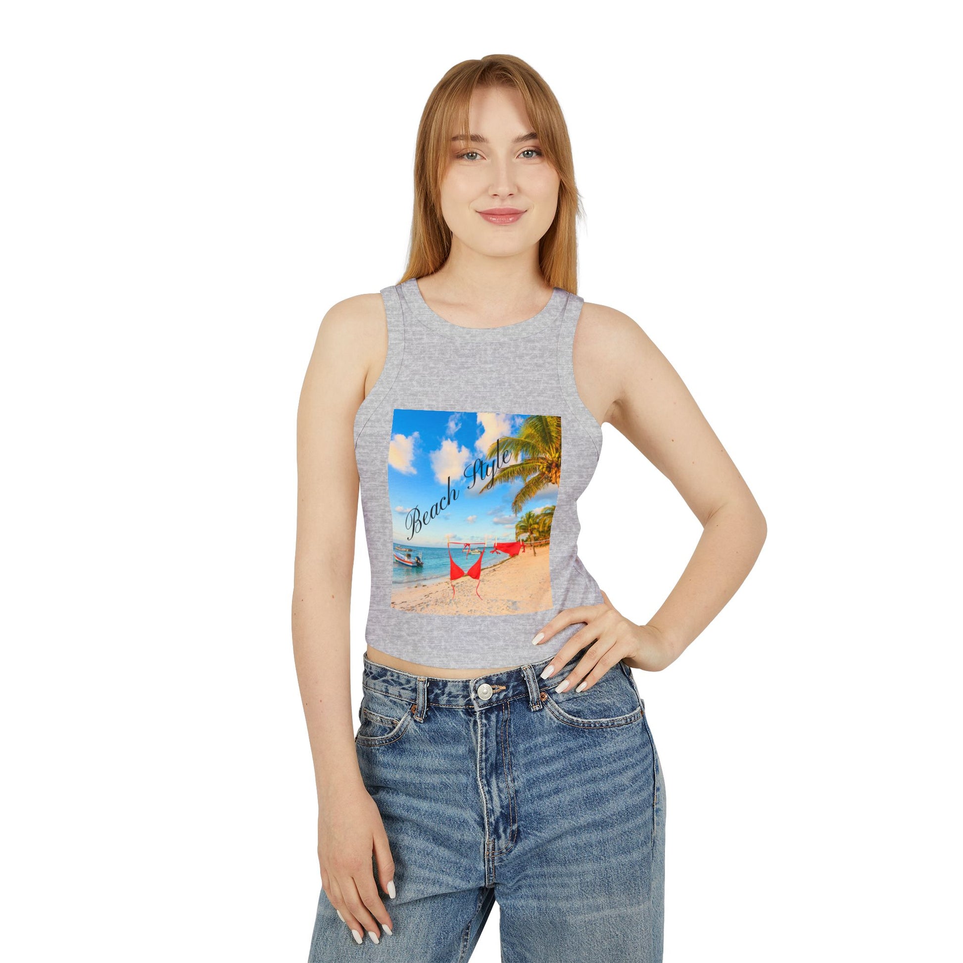 Beach Vibes Racer Tank Top — 'Beach Mode' Tropical Summer Crop
