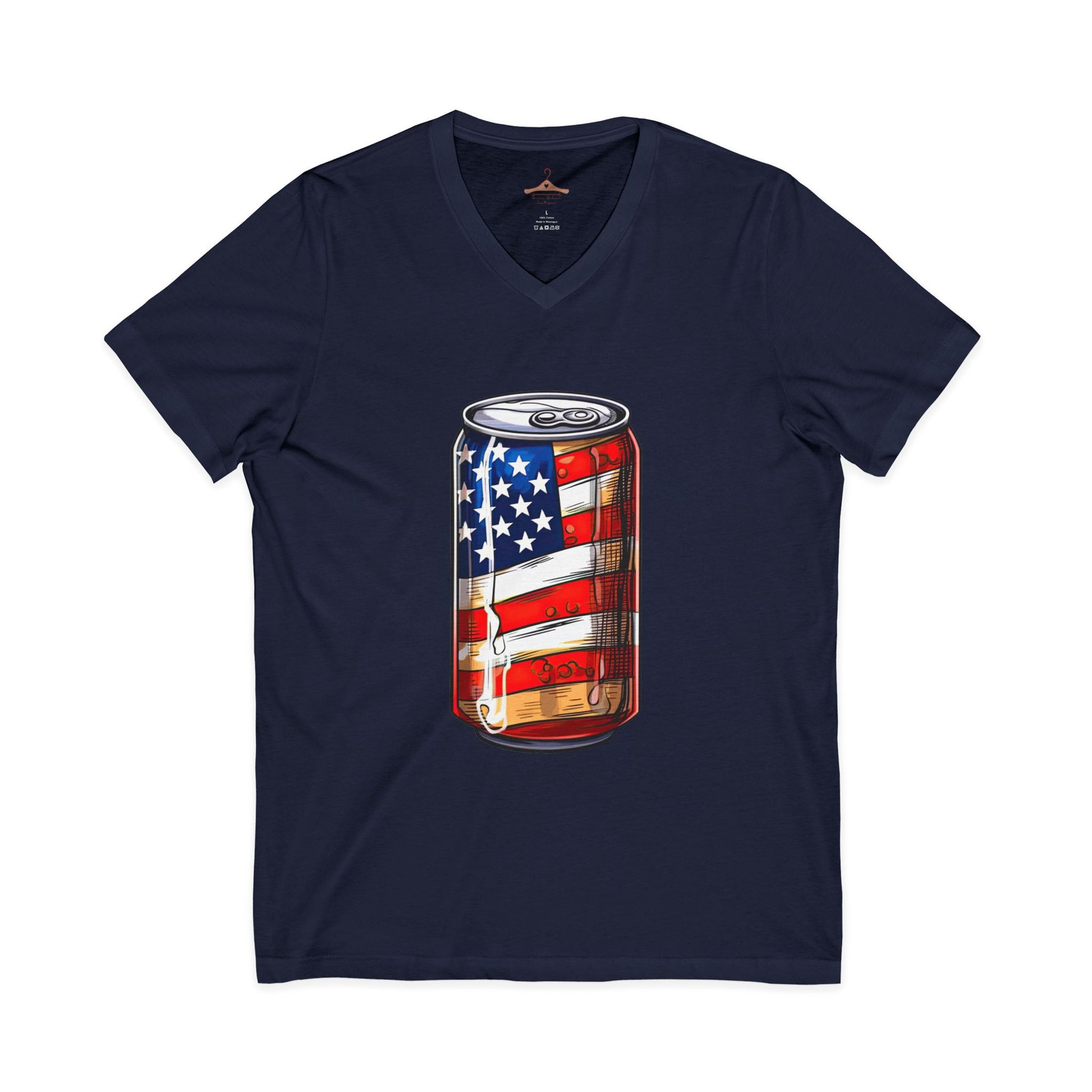 Patriotic Soda Can V-Neck Tee — American Flag Drink Can Graphic Tee