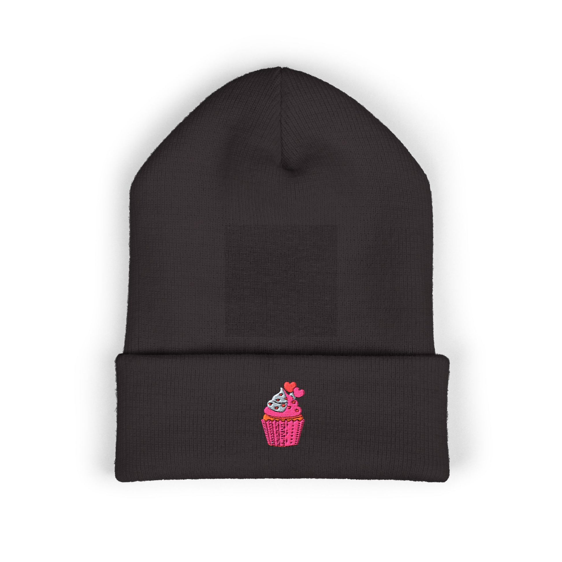 Embroidered Pink Cupcake Cuffed Beanie