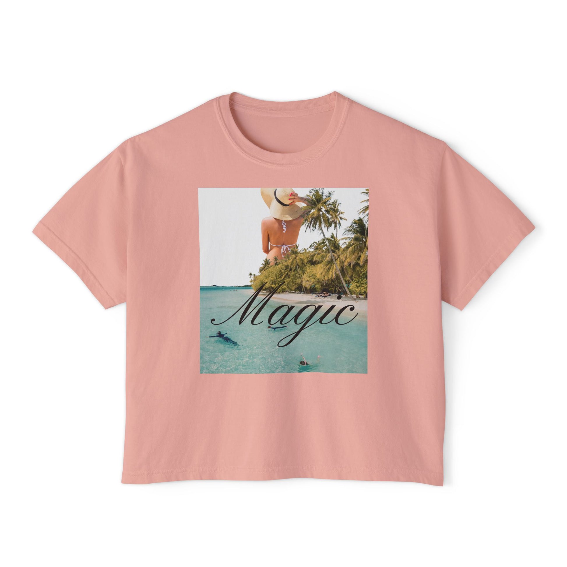 Magic Beach Crop Tee — Women's Boxy Tropical Graphic T‑Shirt