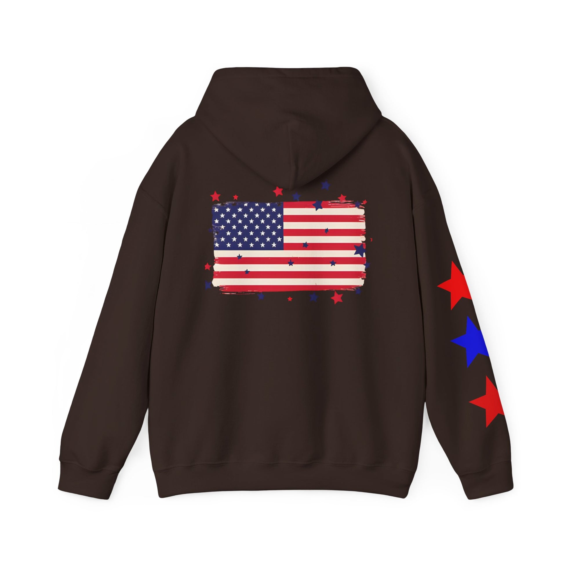 Patriotic Hooded Sweatshirt with Flag and Stars