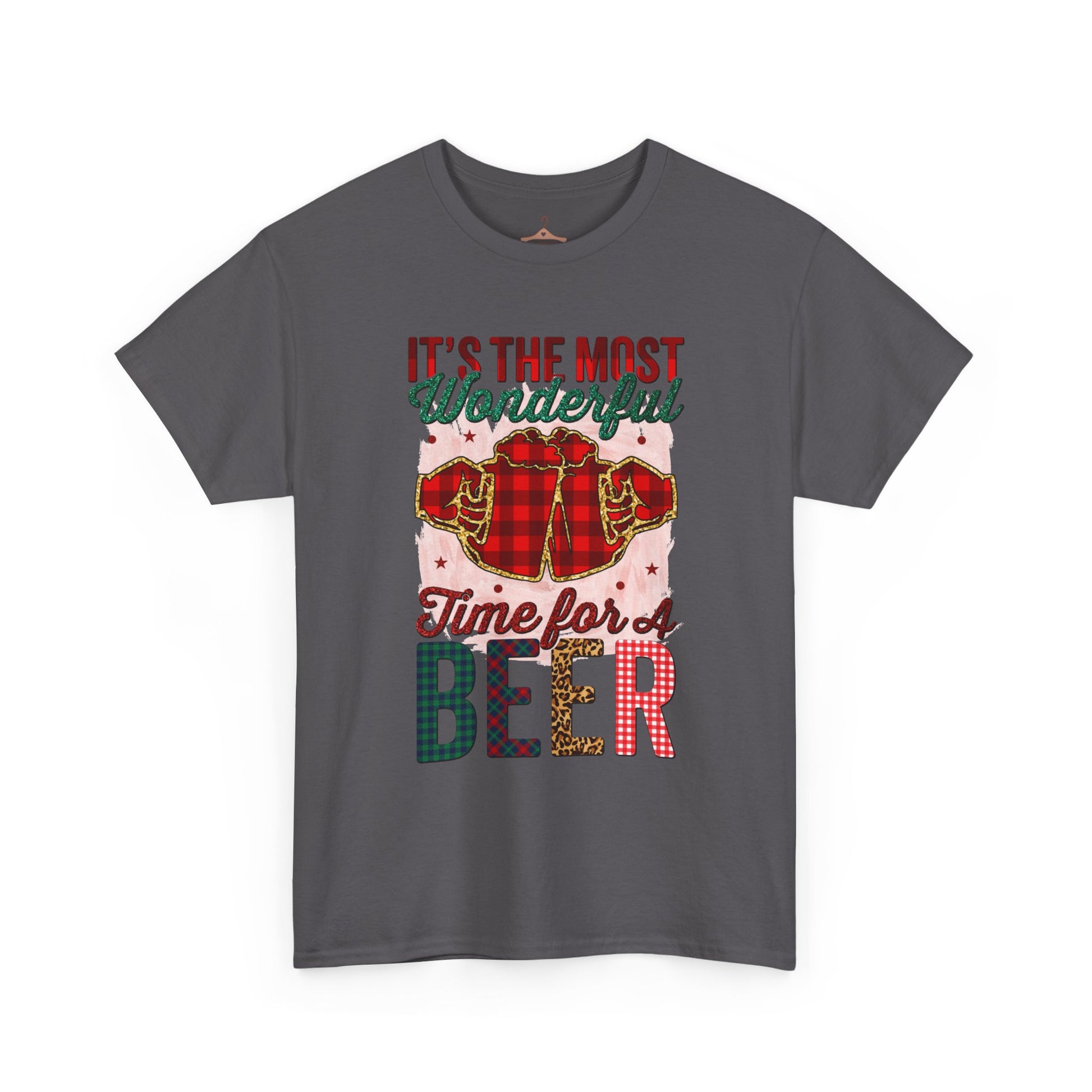Holiday Beer T‑Shirt – "It's the Most Wonderful Time for a Beer" Plaid Santa Tee