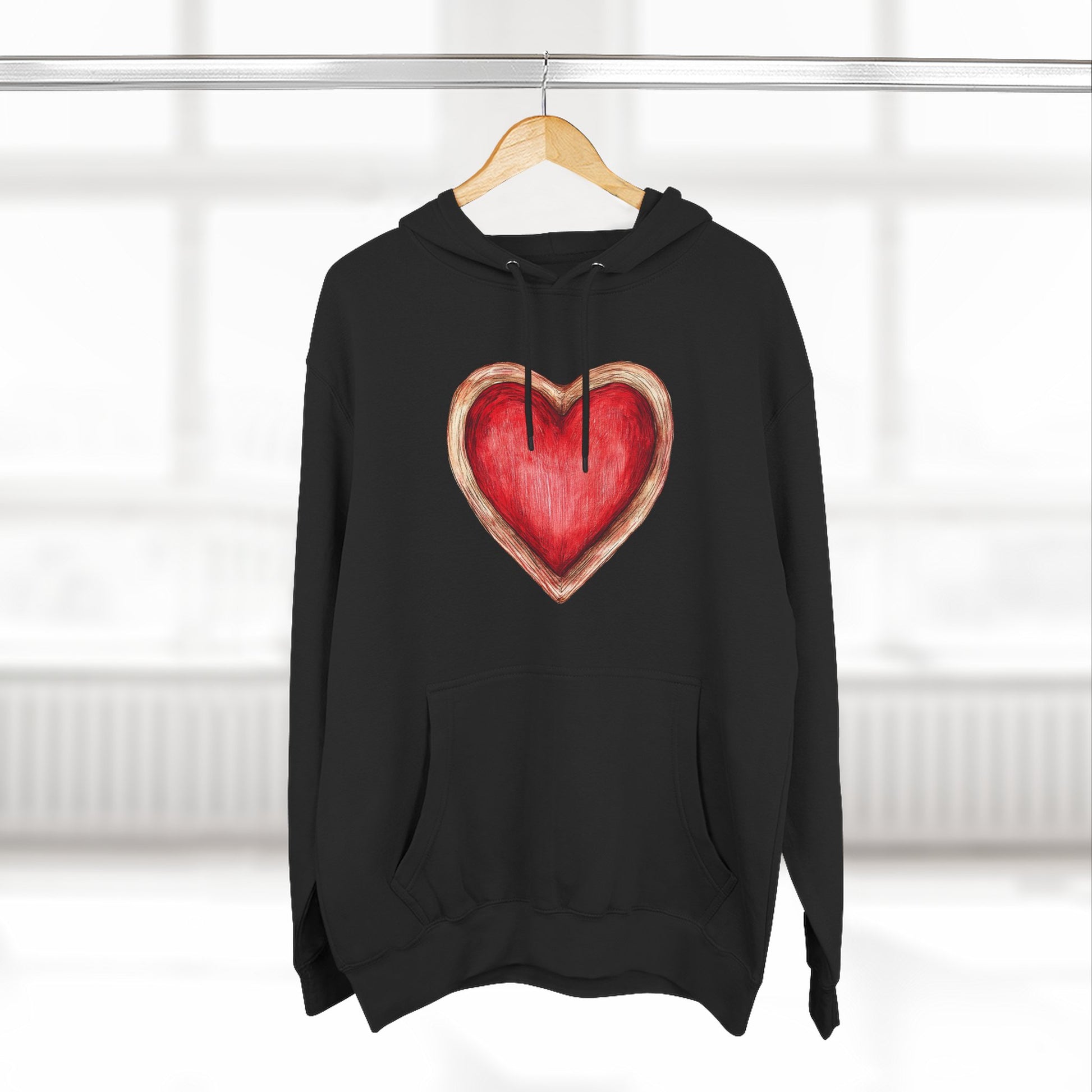 Heart Watercolor Hoodie — Hand-Painted Red Heart Pullover for Valentine's Day
