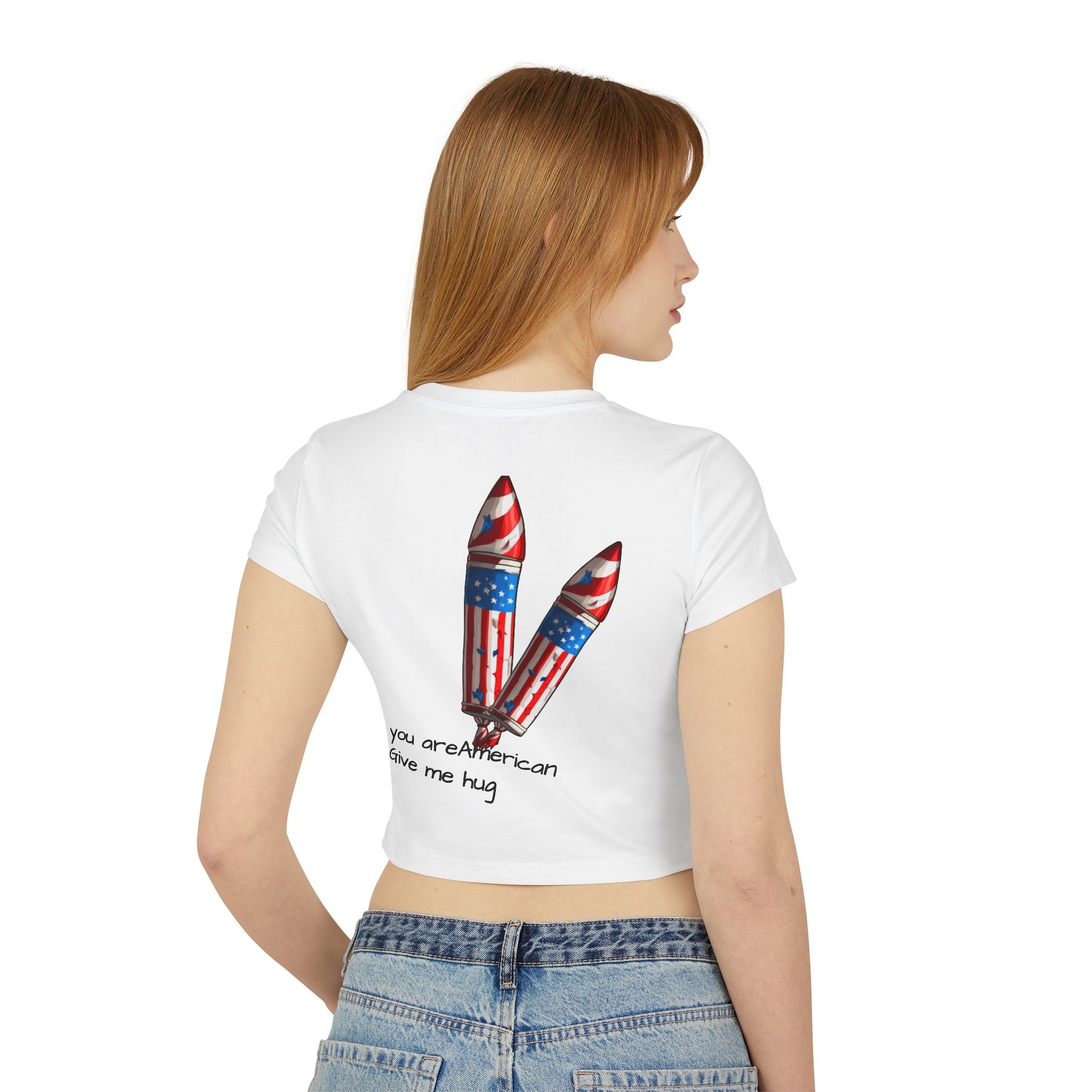 Patriotic Heart Baby Tee — American Flag Graphic Women's Crop Top