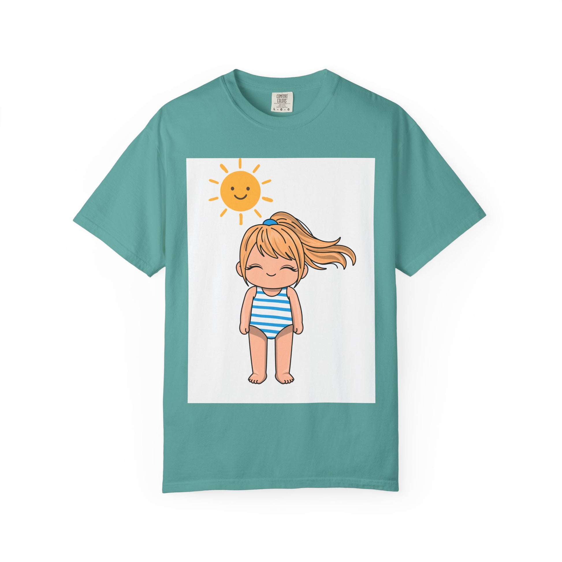 Cute Girl in Swimsuit T-Shirt — Sunny Beach Cartoon Tee