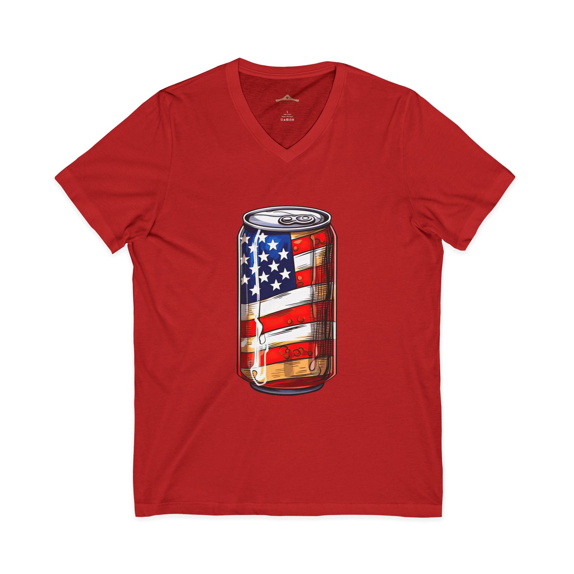 Patriotic Soda Can V-Neck Tee — American Flag Drink Can Graphic Tee