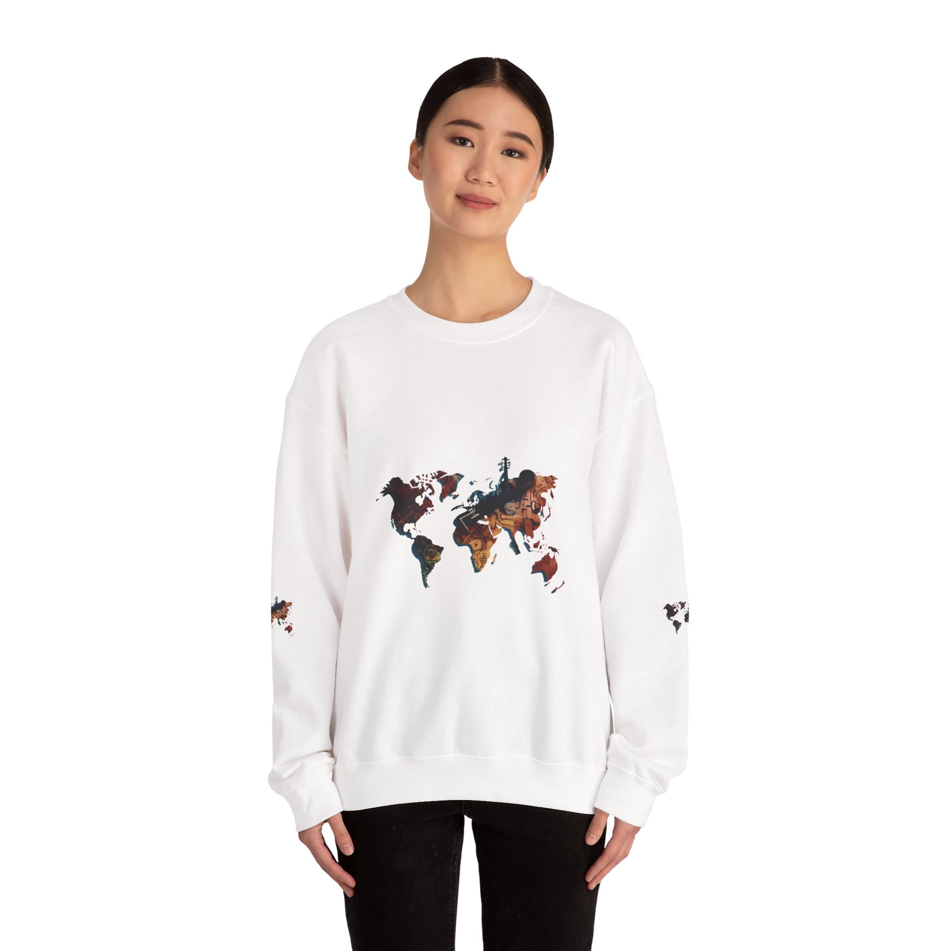 World Map Marble Crewneck Sweatshirt — Artistic Travel Map Pullover