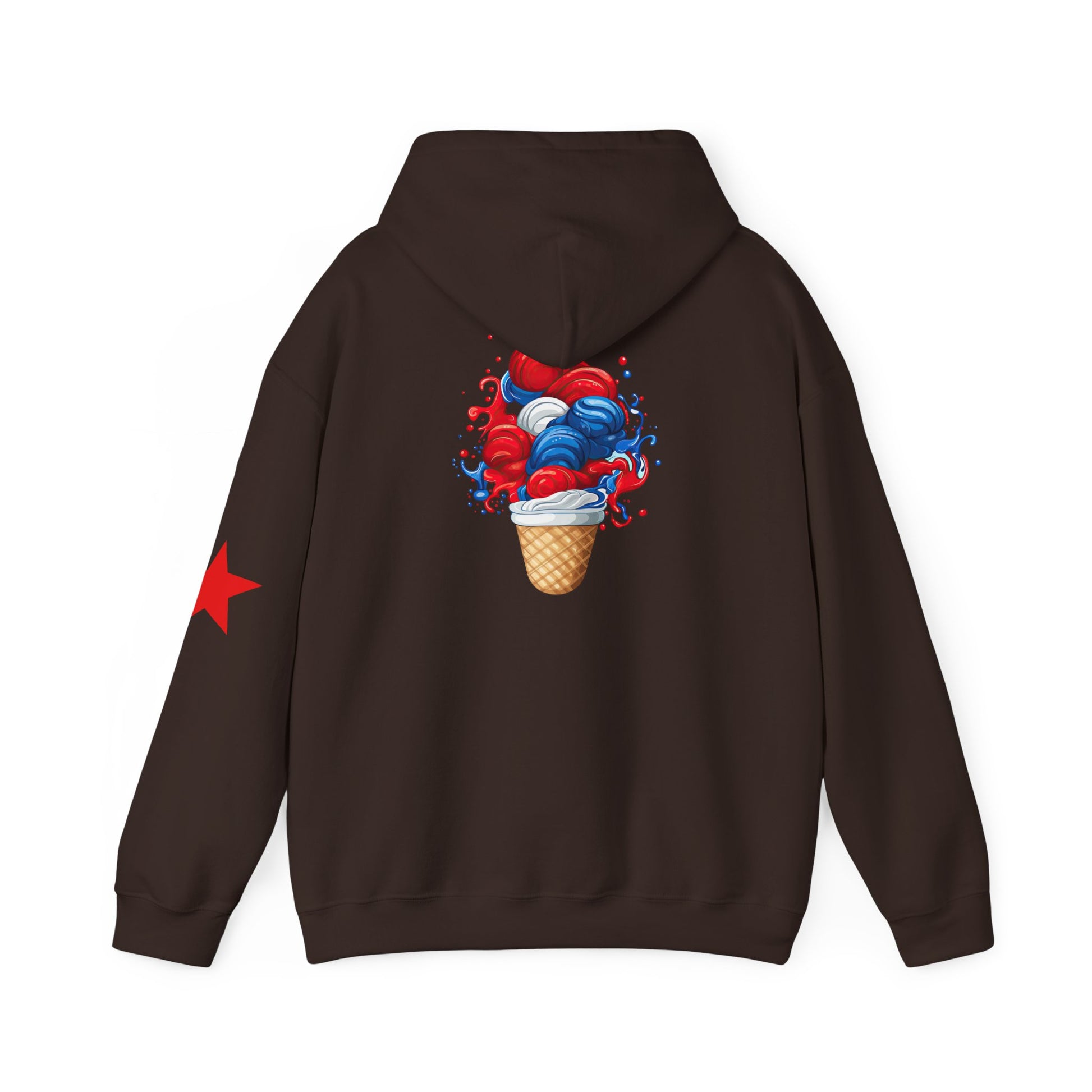 Ice Cream Cone Hoodie — Red, White & Blue Swirl Patriotic Ice Cream Graphic Hooded Sweatshirt
