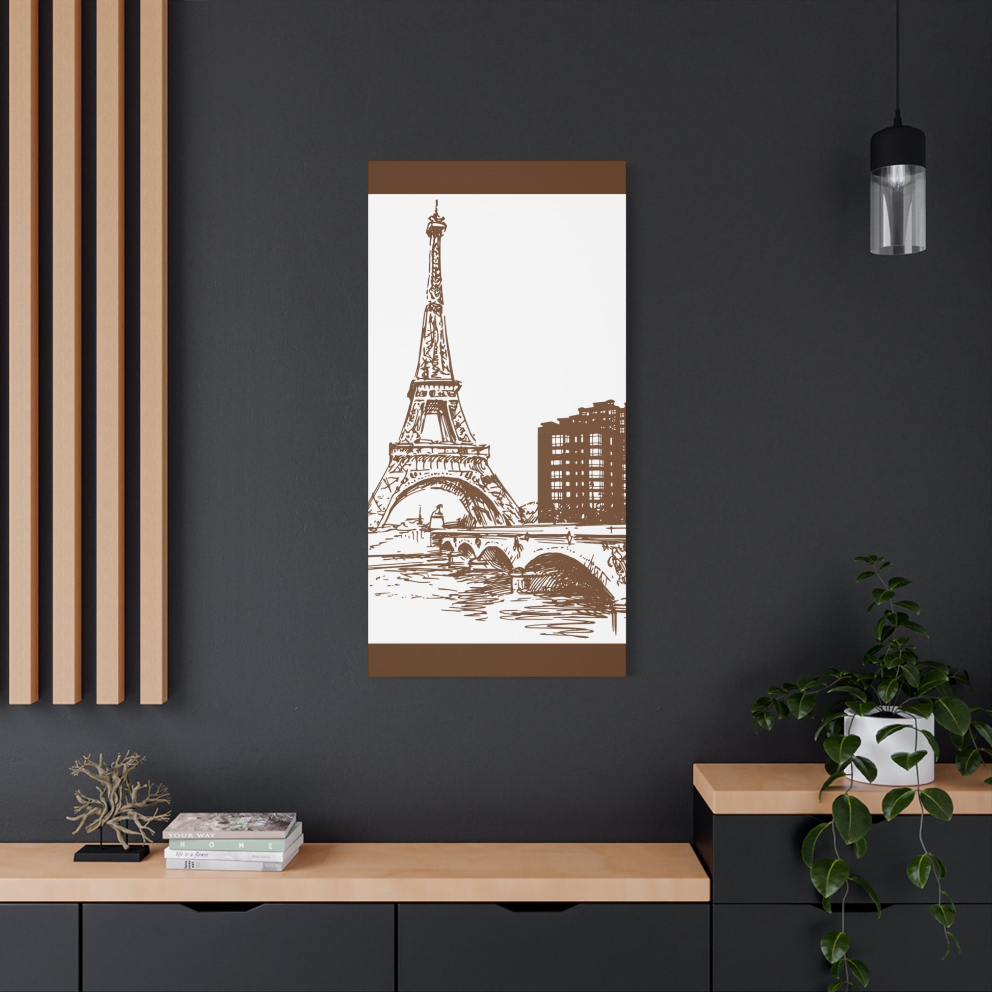 Parisian Dreams Canvas Print, Eiffel Tower Wall Art, Brown Sketch Decor