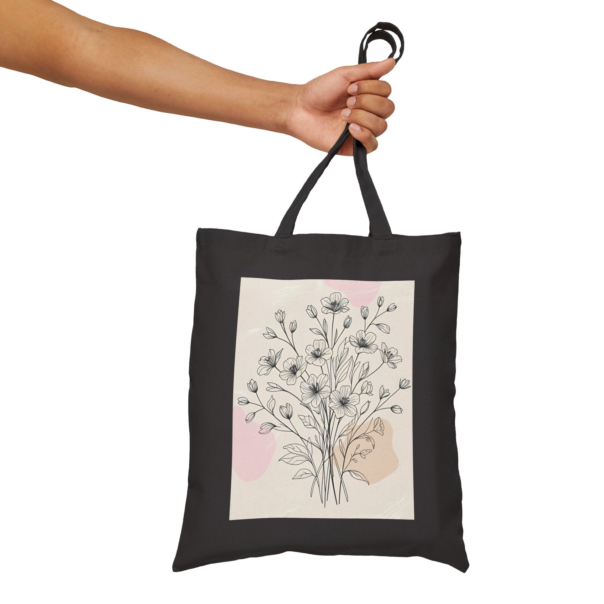 Floral Design Cotton Canvas Tote Bag, Eco-Friendly
