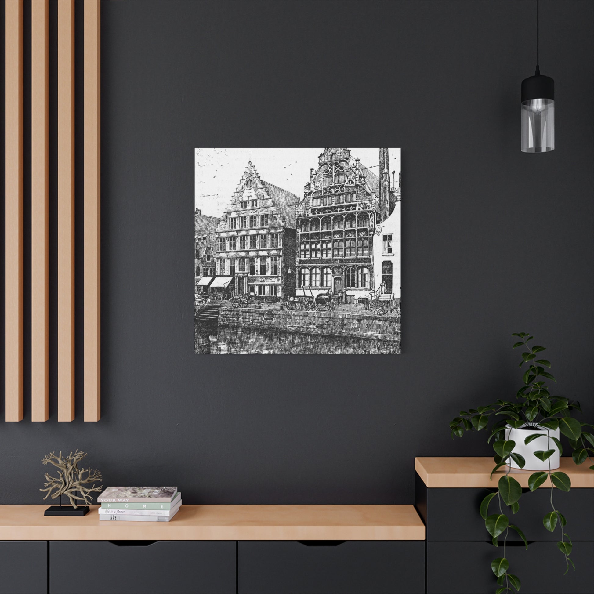 Artistic Matte Canvas Wall Art, Black and White Building Print, Home Decor