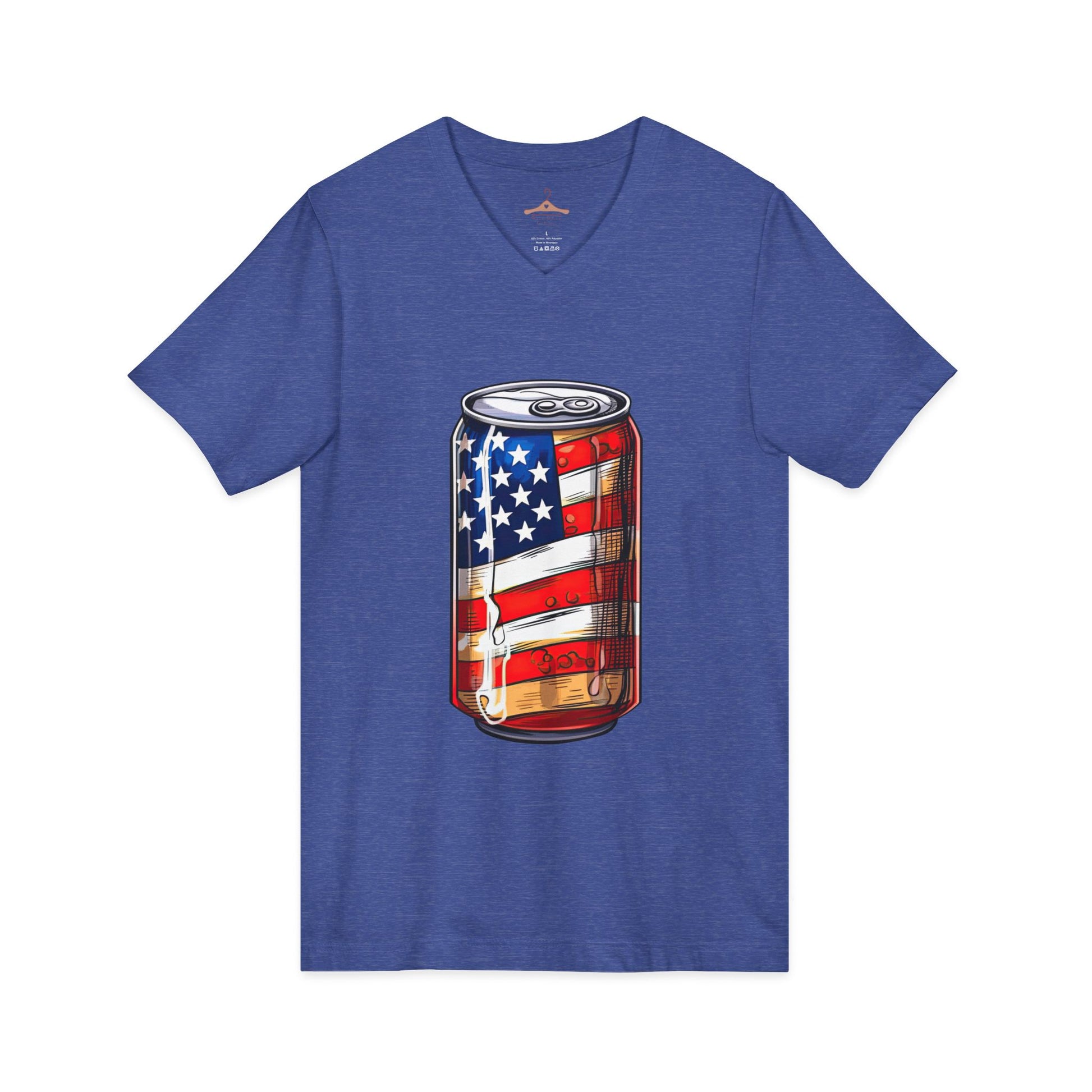Patriotic Soda Can V-Neck Tee — American Flag Drink Can Graphic Tee