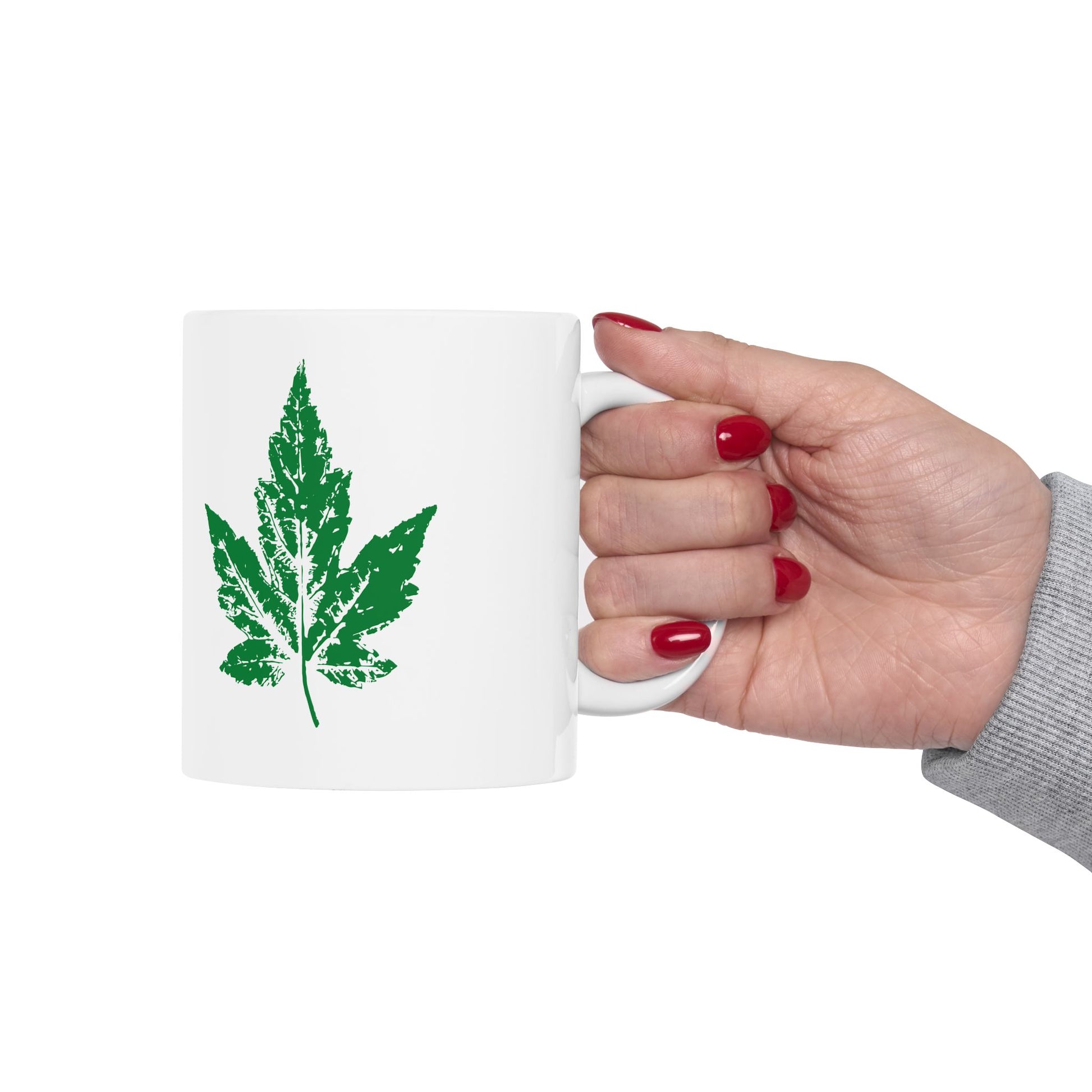 Nature-Inspired Ceramic Mug, Green Leaf