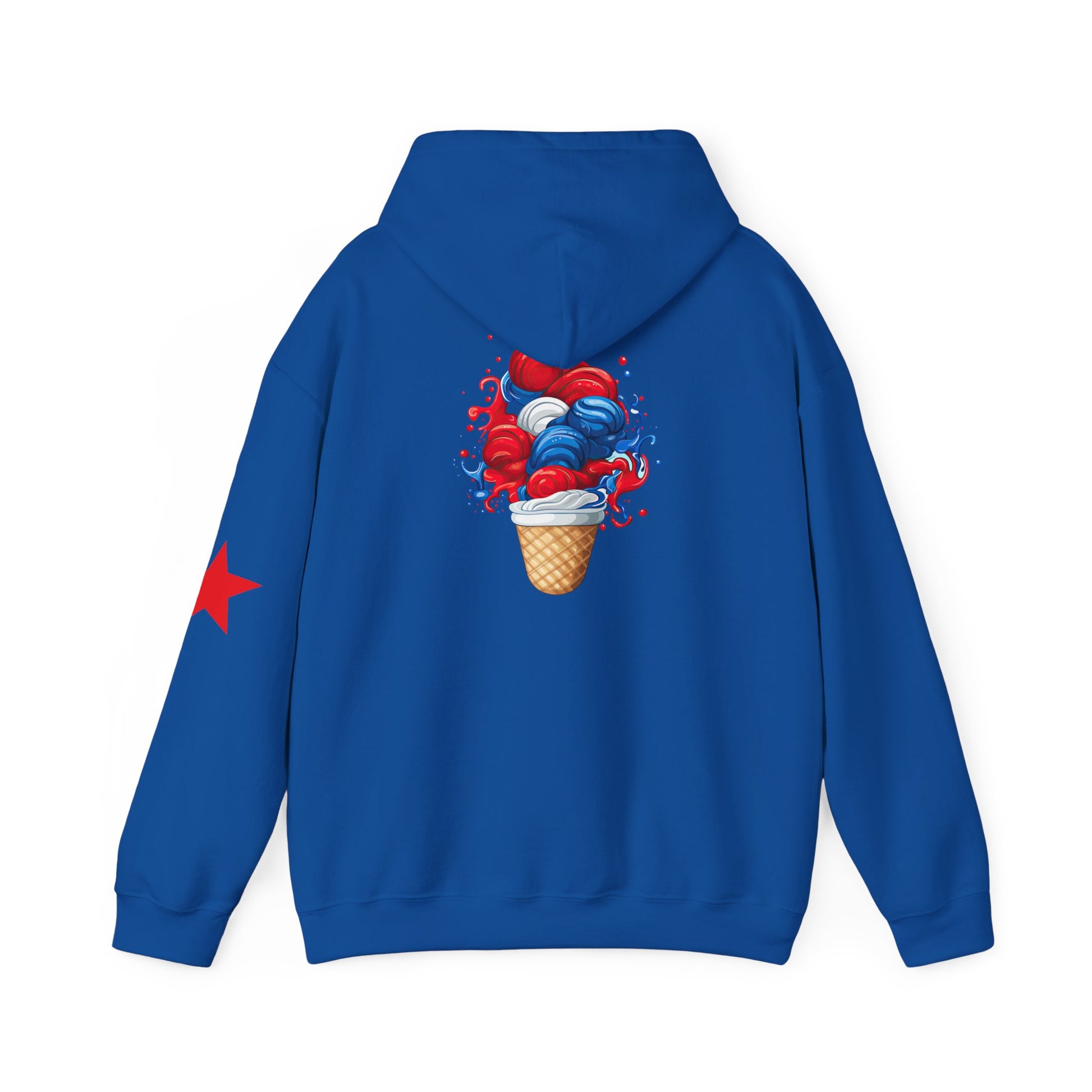 Ice Cream Cone Hoodie — Red, White & Blue Swirl Patriotic Ice Cream Graphic Hooded Sweatshirt